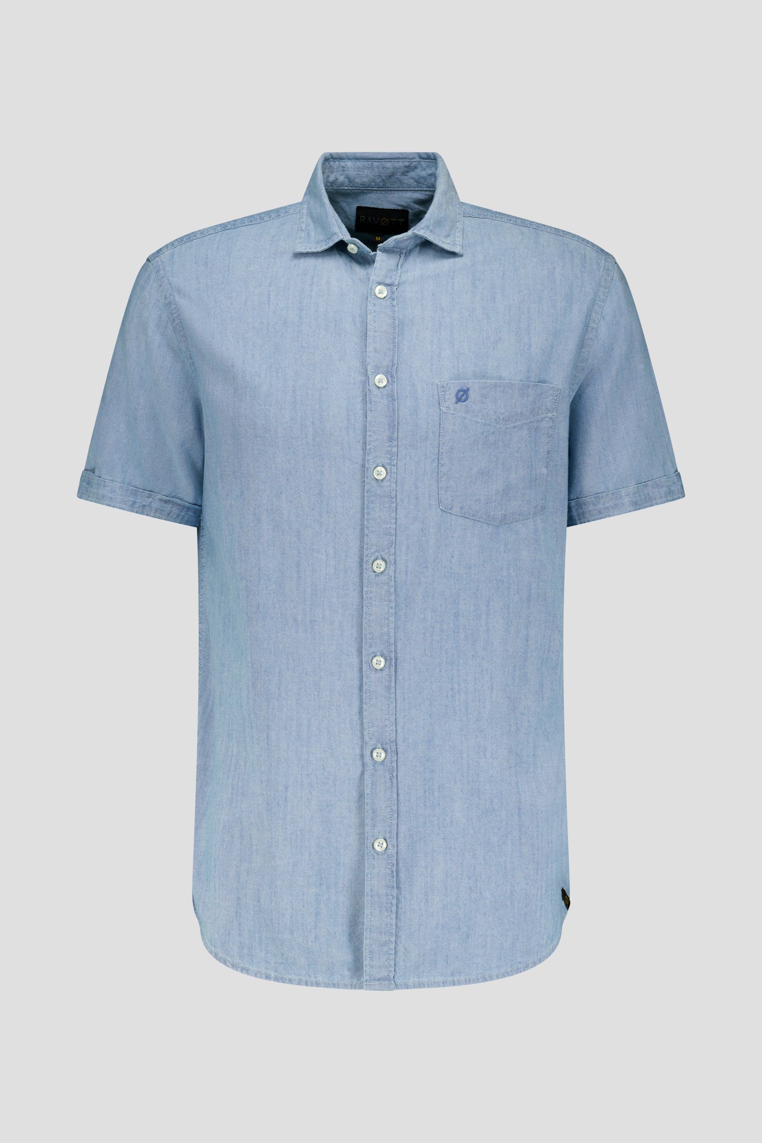 Blauw hemd met denimlook en korte mouwen van Ravøtt voor Heren