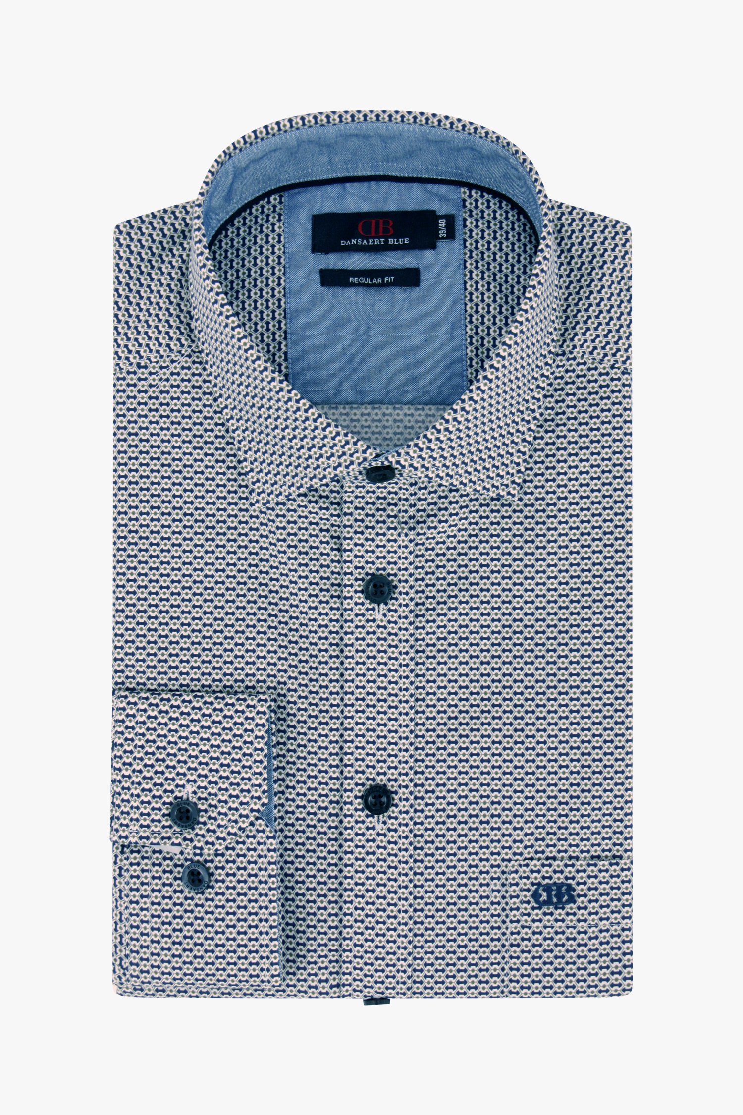 Blauw hemd met fijne print - regular fit van Dansaert Blue voor Heren