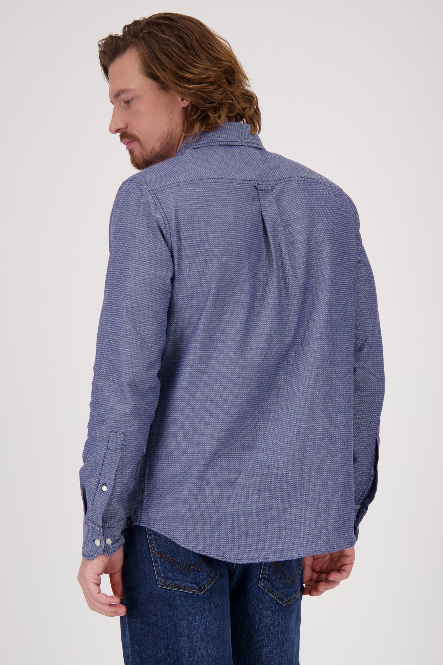 Blauw hemd met fijne print - Regular fit van Ravøtt voor Heren