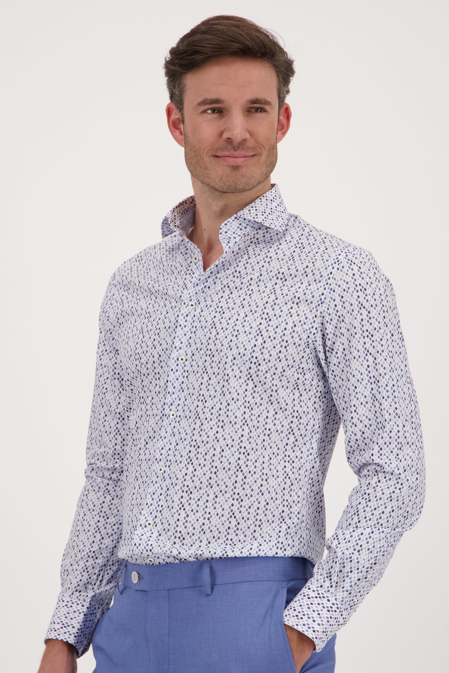 Blauw hemd met geruit patroon - Slim fit van Michaelis voor Heren