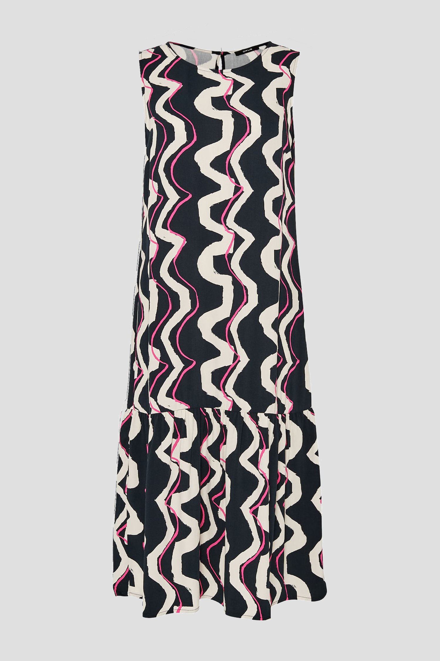 Blauw kleed met roze-ecru patroon van Opus voor Dames