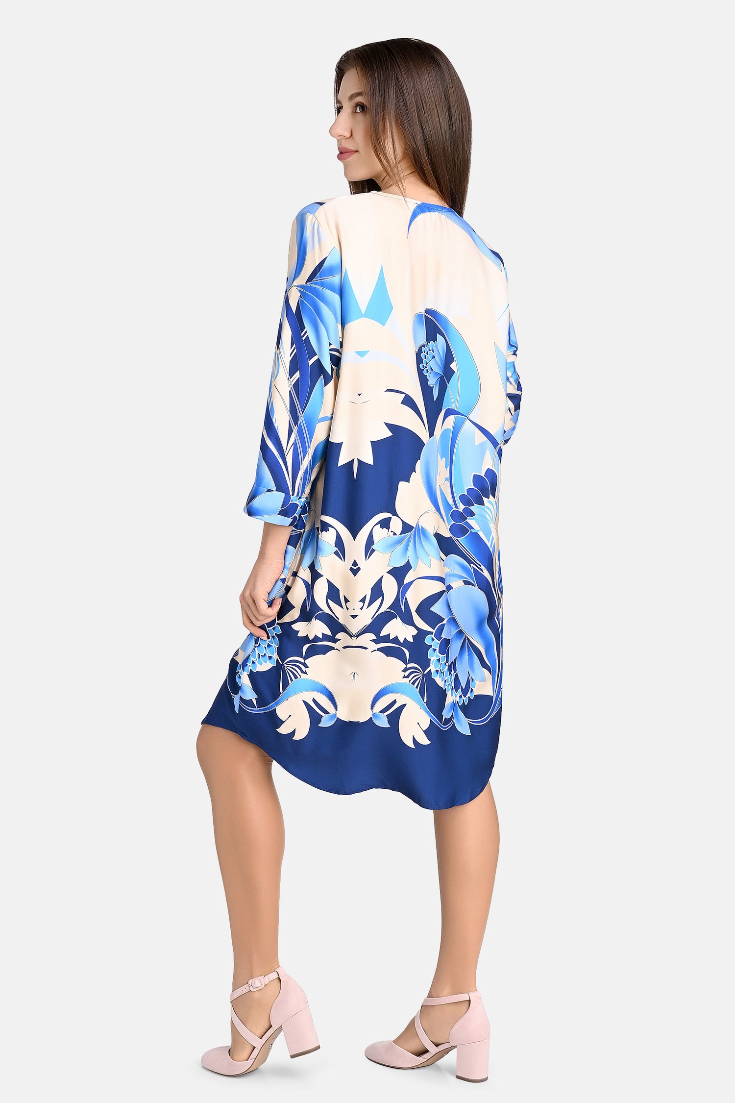 Blauw kleedje met bladerprint van Bicalla voor Dames