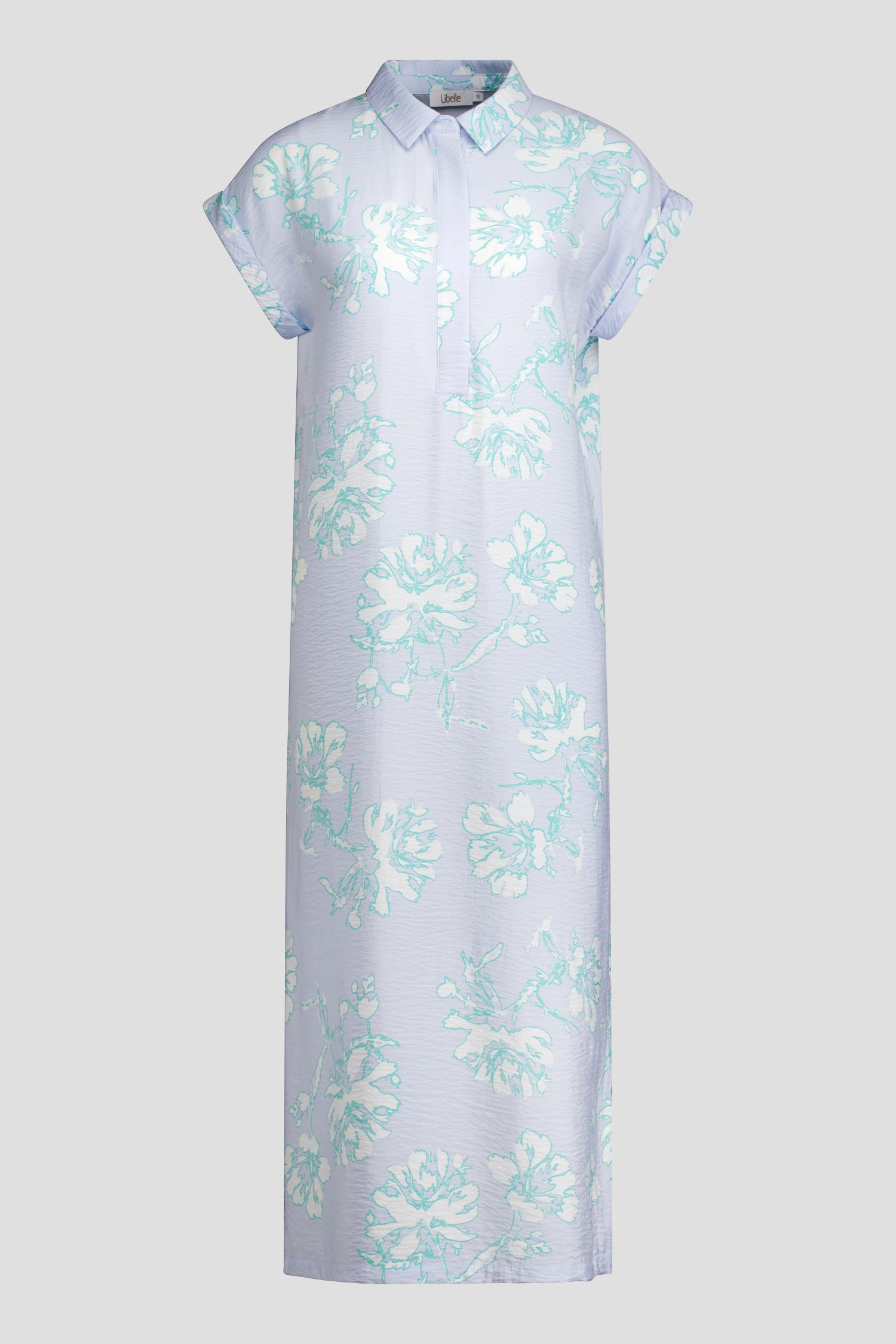 Productfoto 1 van Blauw midi kleedje met groen bloemenmotief door Libelle voor Dames