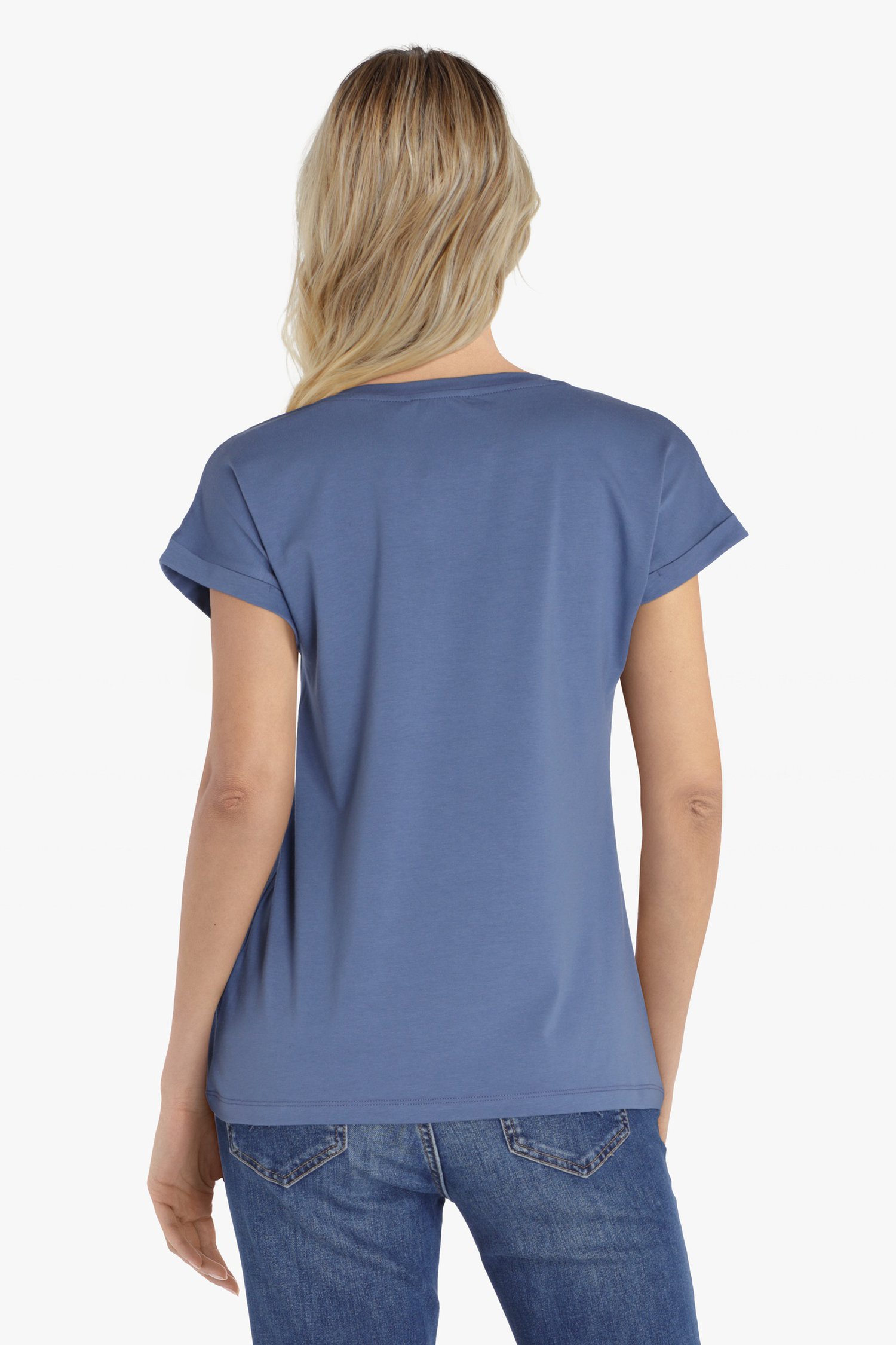 Blauw T-shirt met kleine V-hals van Liberty Island voor Dames