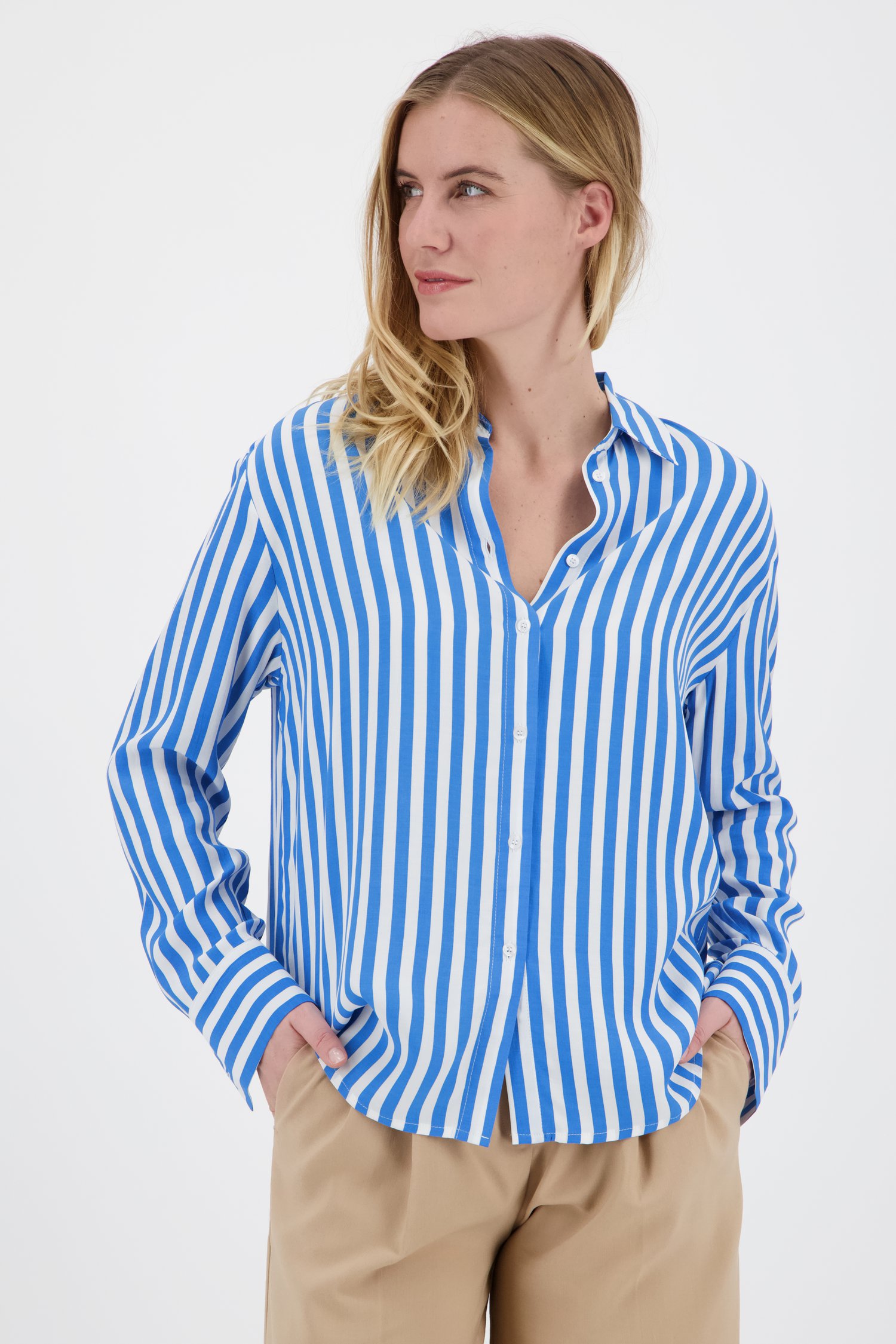 bezig Pardon Menagerry Blauw-wit gestreepte blouse met knopenlijst van Opus | 9821147 | e5