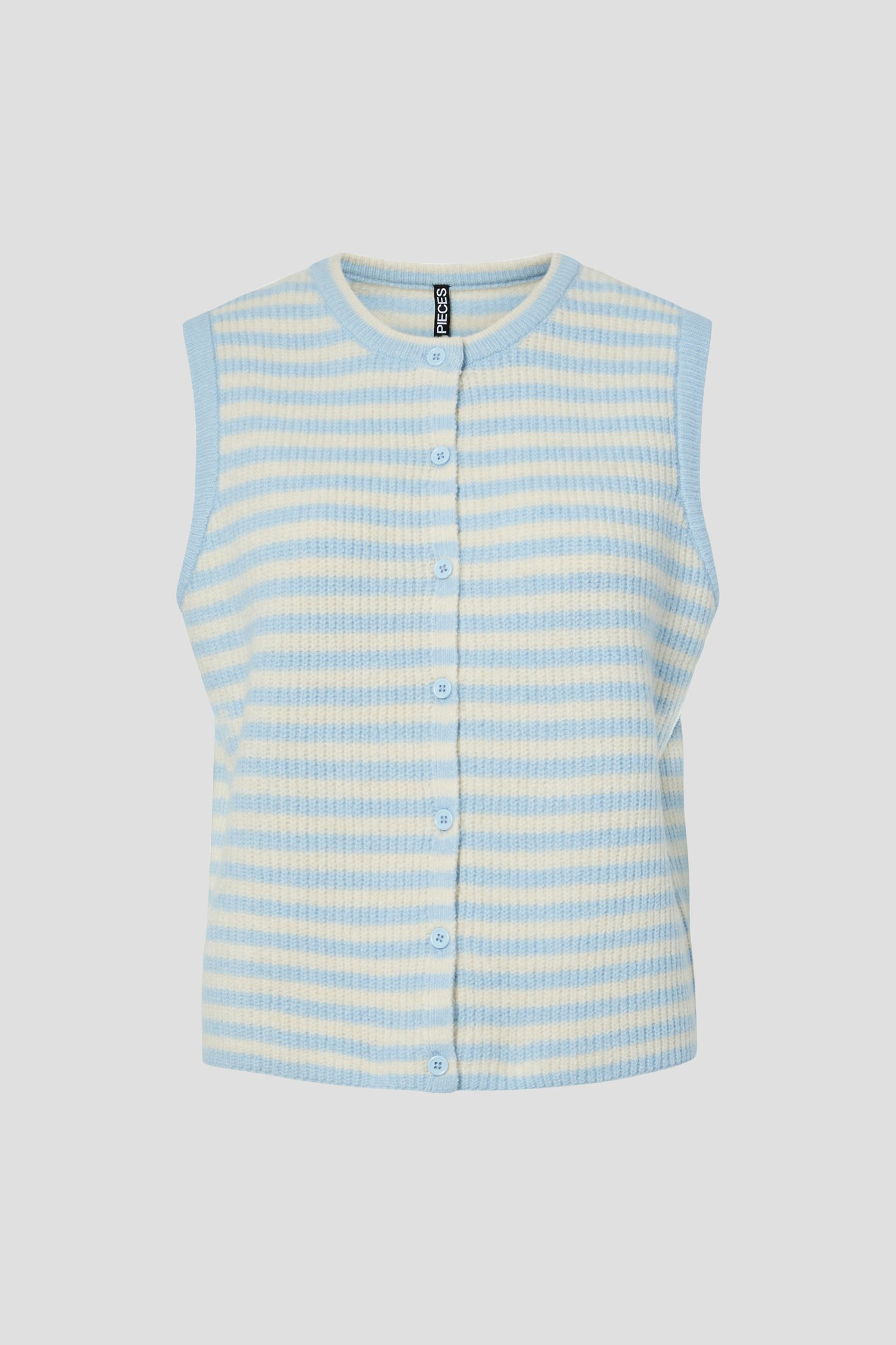 Productfoto 1 van Blauw-wit gestreepte cardigan zonder mouwen door Pieces voor Dames