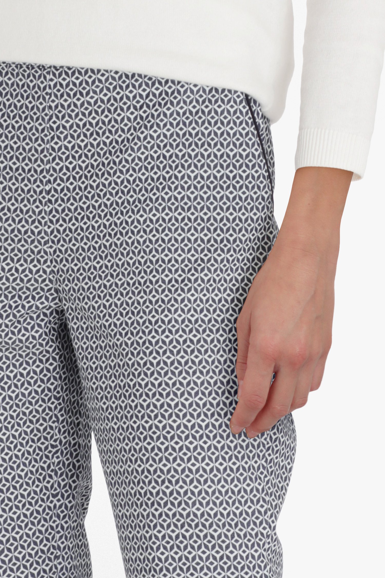 Blauw-witte broek met elastische taille van Claude Arielle voor Dames