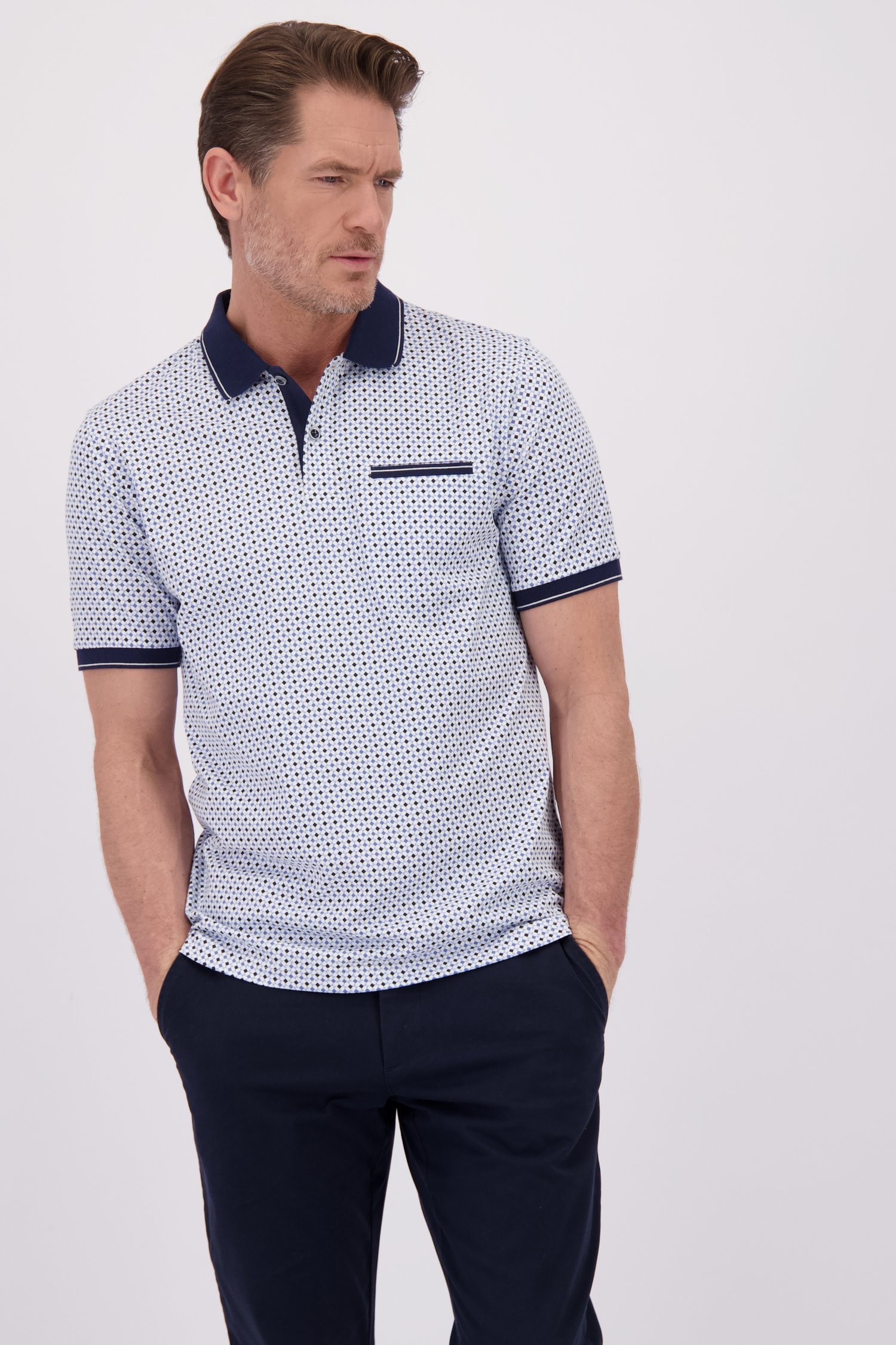 Voorkant van Blauw witte polo met print door Dansaert Blue voor Heren