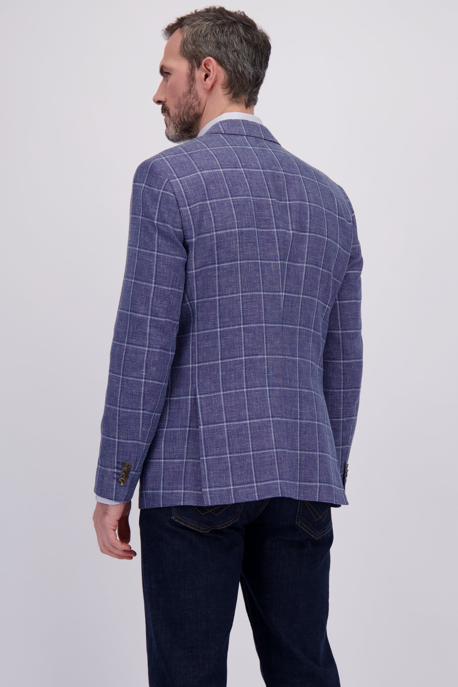 Achterkant van Blauwe blazer met geruit motief - Regular fit door Dansaert Black Premium voor Heren