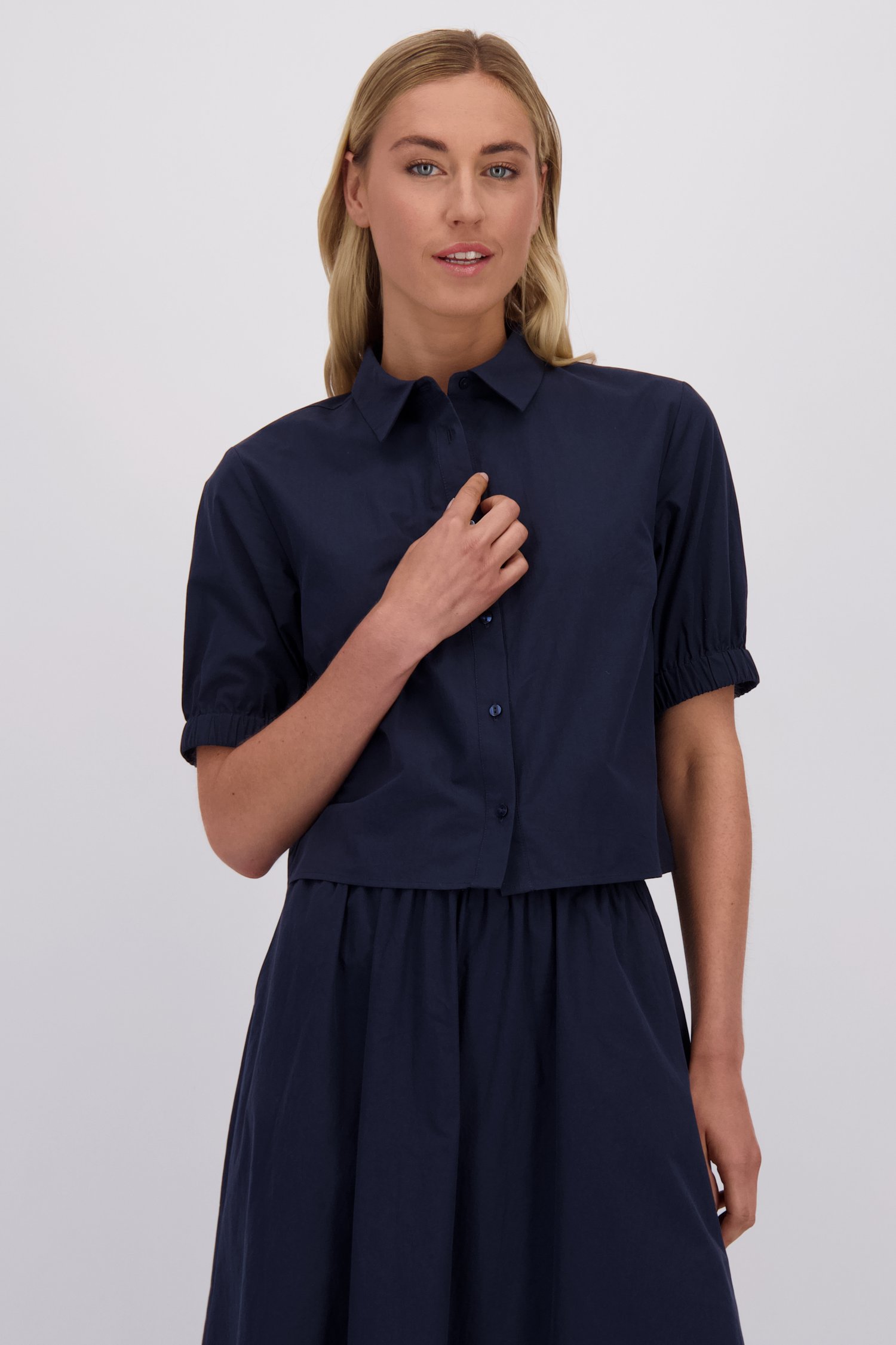 Voorkant van Blauwe blouse met korte mouwen door Liberty Island voor Dames