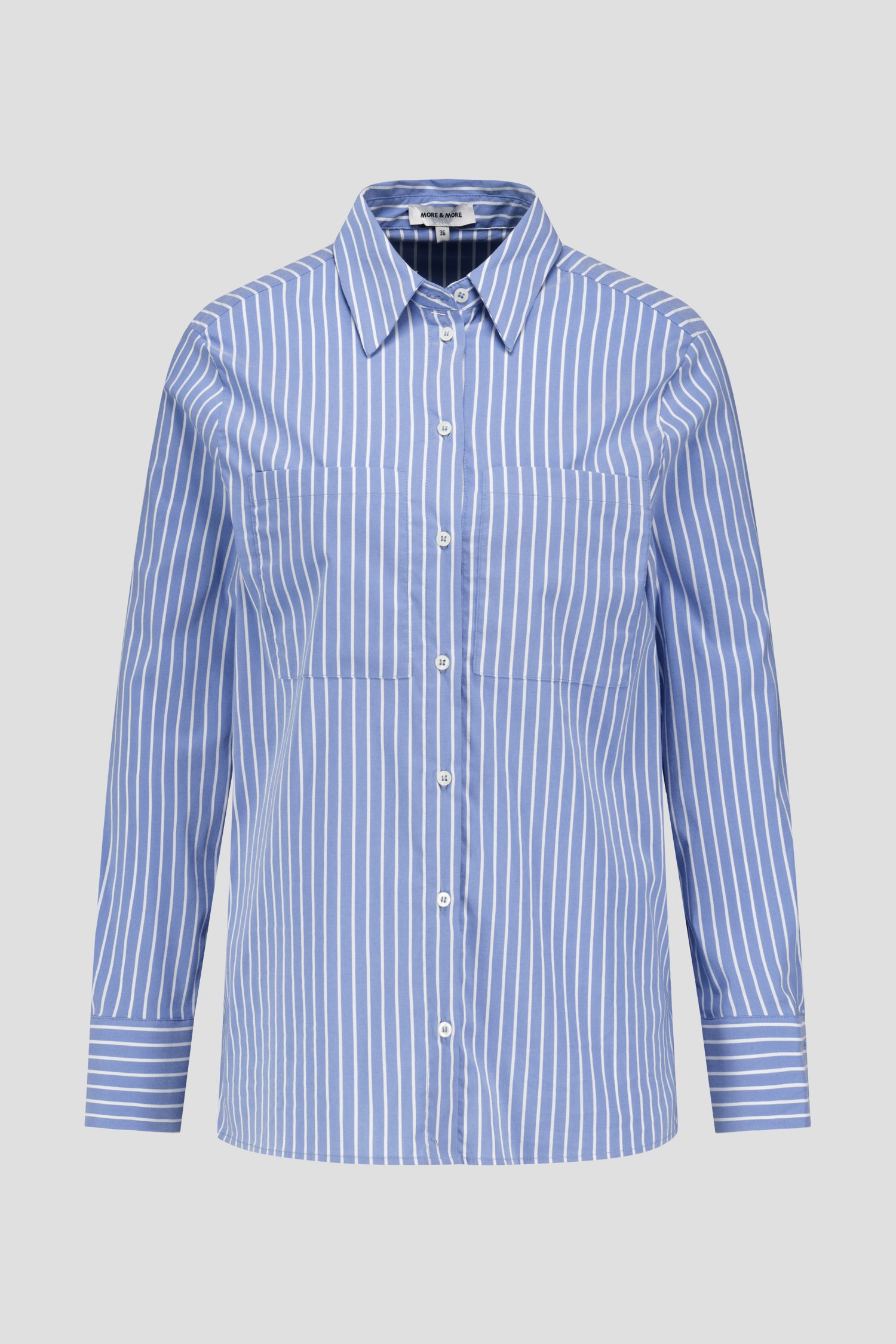 Productfoto 1 van Blauwe blouse met wit gestreept motief door More & More voor Dames