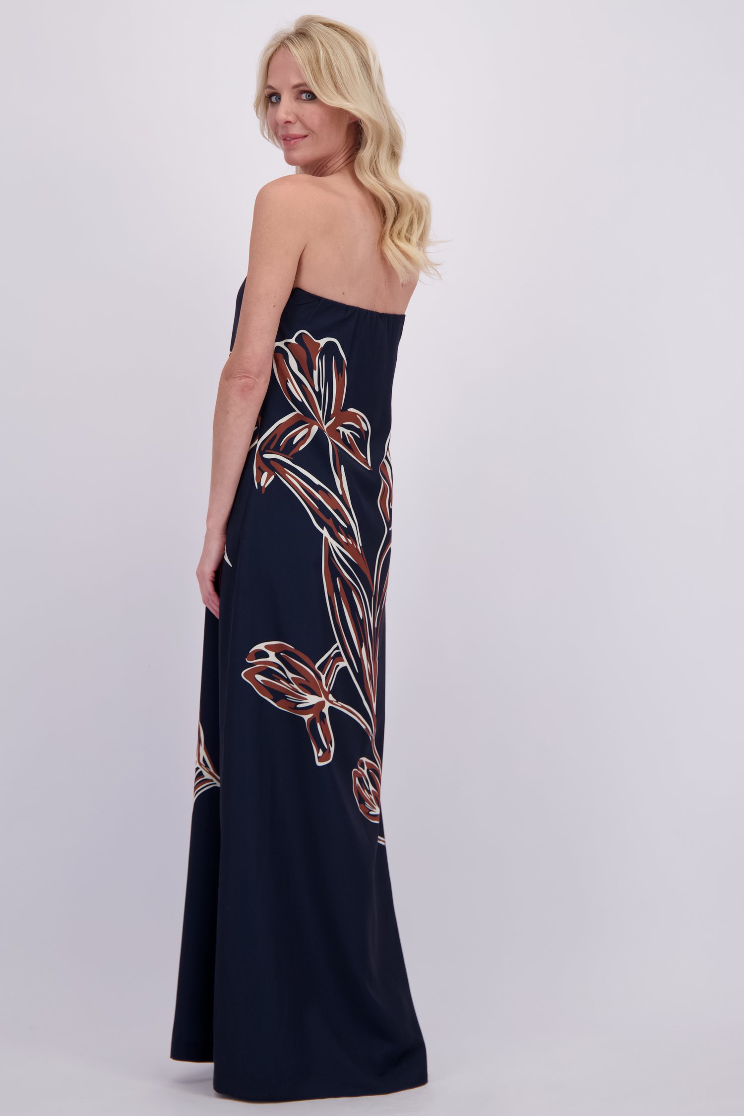 Achterkant van Blauwe bustierjurk met print door AC by Annelien Coorevits voor Dames