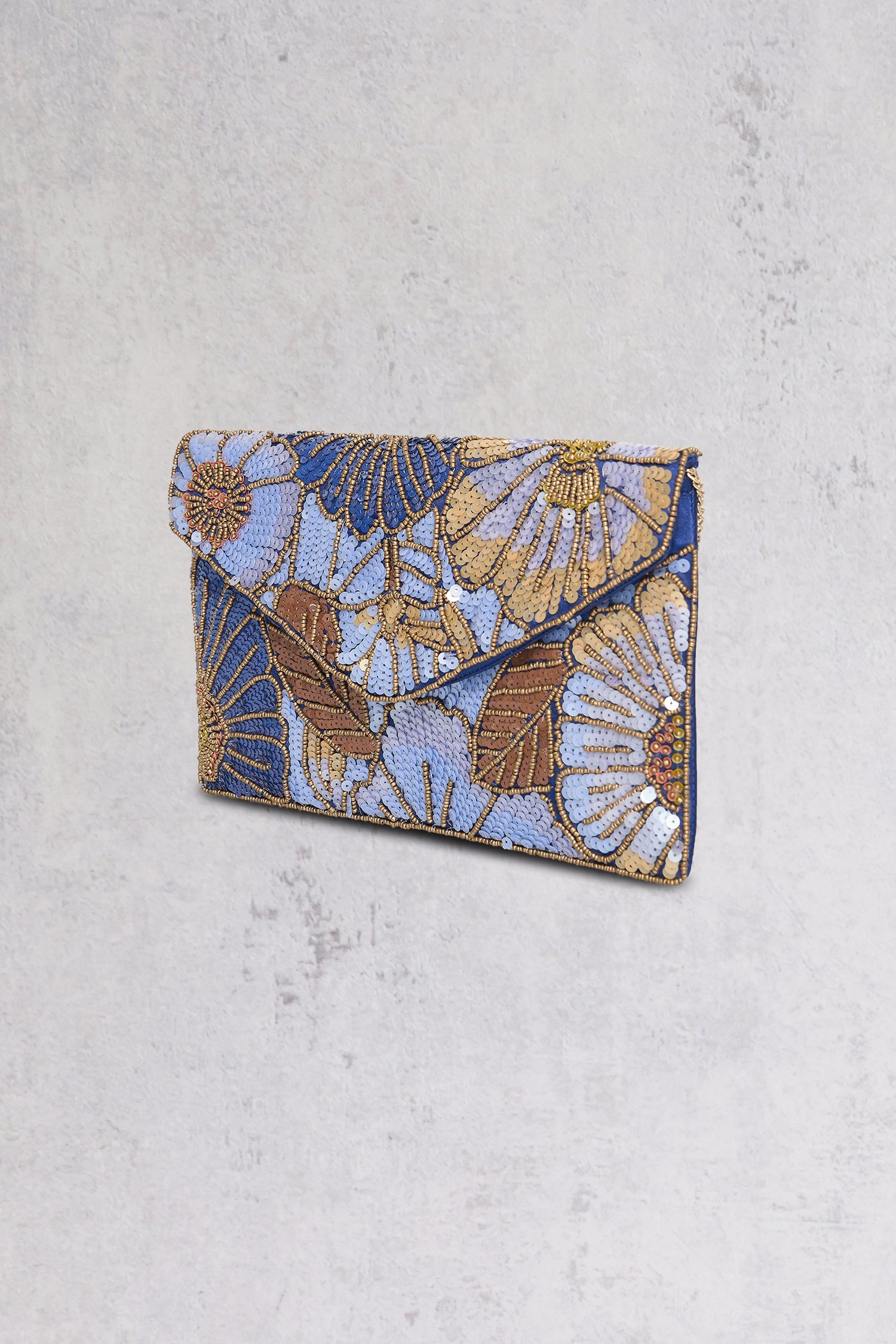 Blauwe clutch met glitter en bloemen van Bulaggi voor Dames