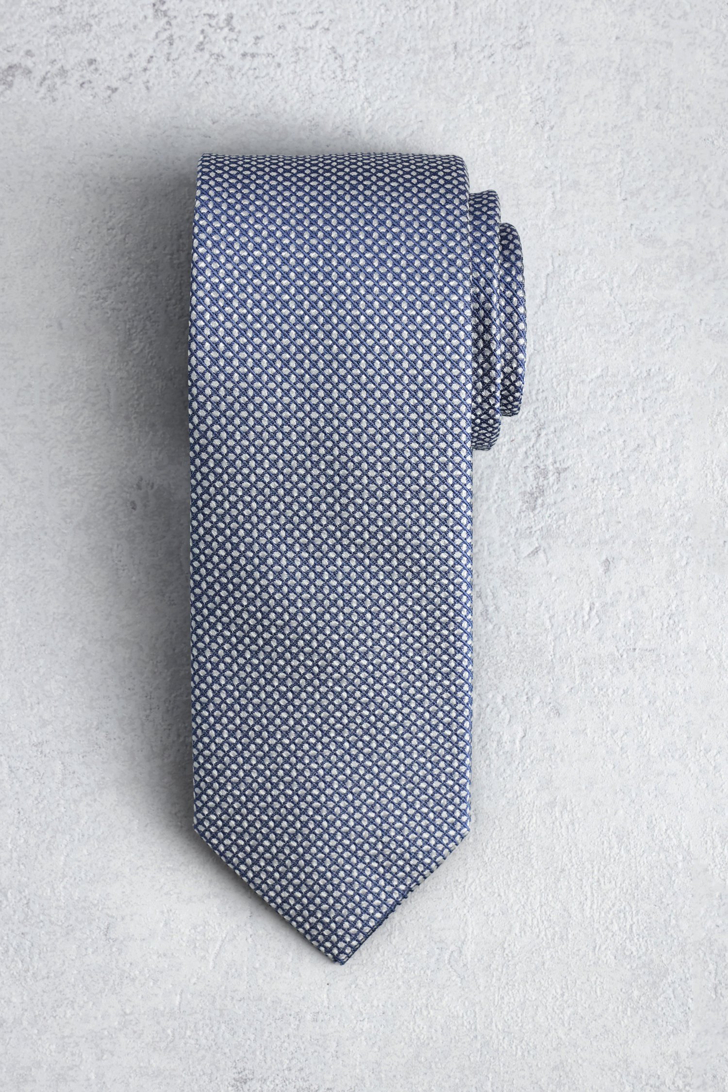 Voorkant van Blauwe das met fijn grijs motief door Liberty Island voor Heren