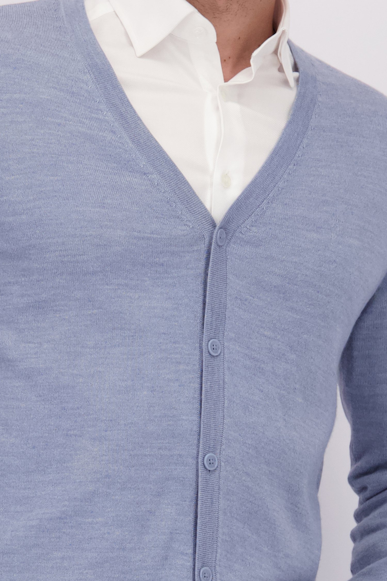 Detail van Blauwe fijn gebreide cardigan door Dansaert Black voor Heren