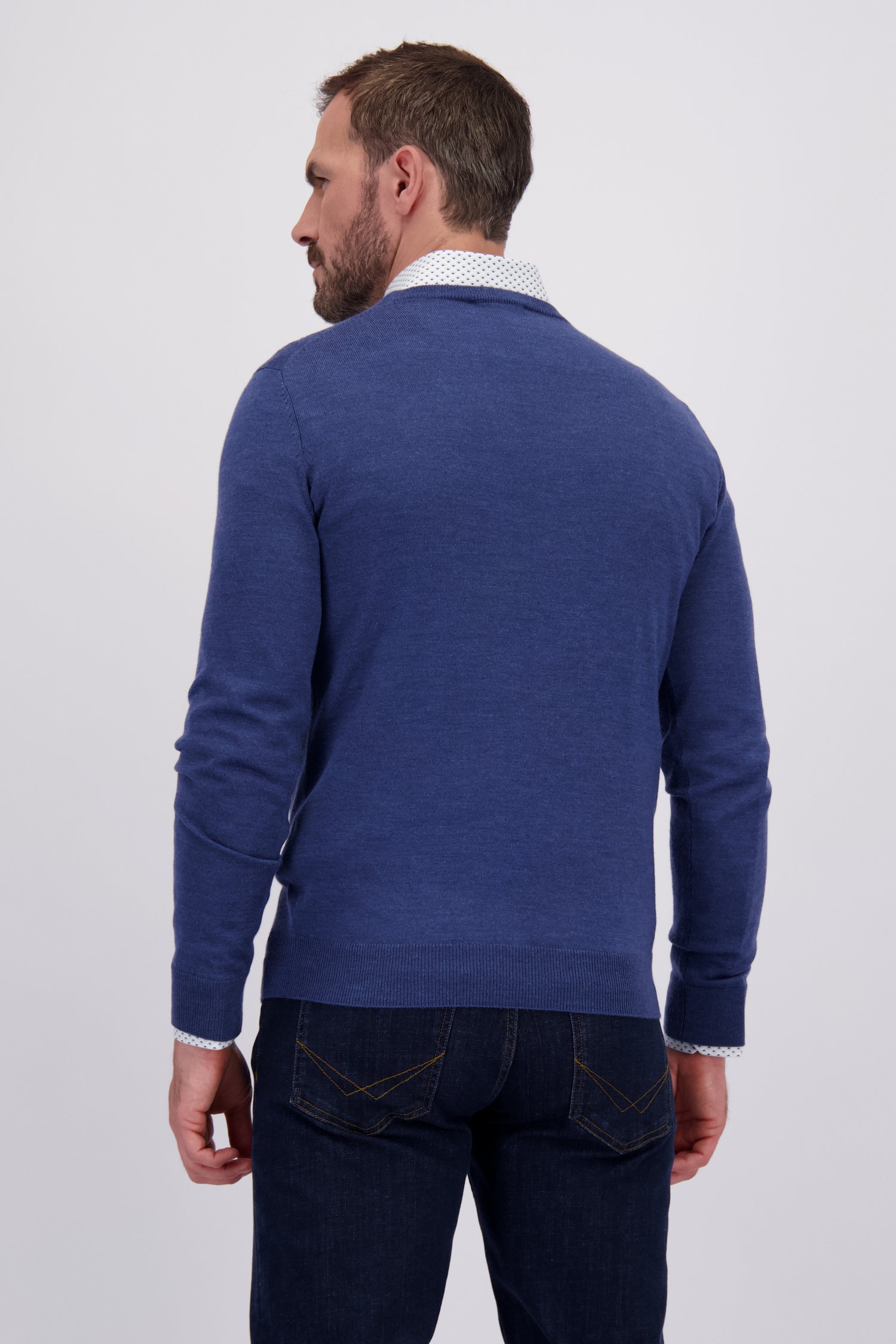 Achterkant van Blauwe fijn gebreide trui met ronde hals door Dansaert Black voor Heren