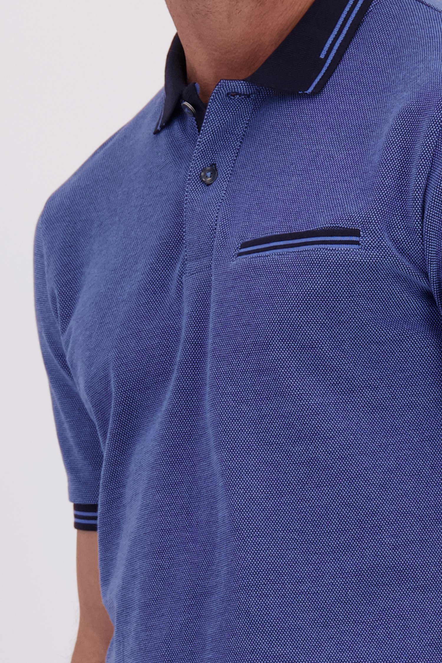 Detail van Blauwe gemêleerde polo door Dansaert Blue voor Heren