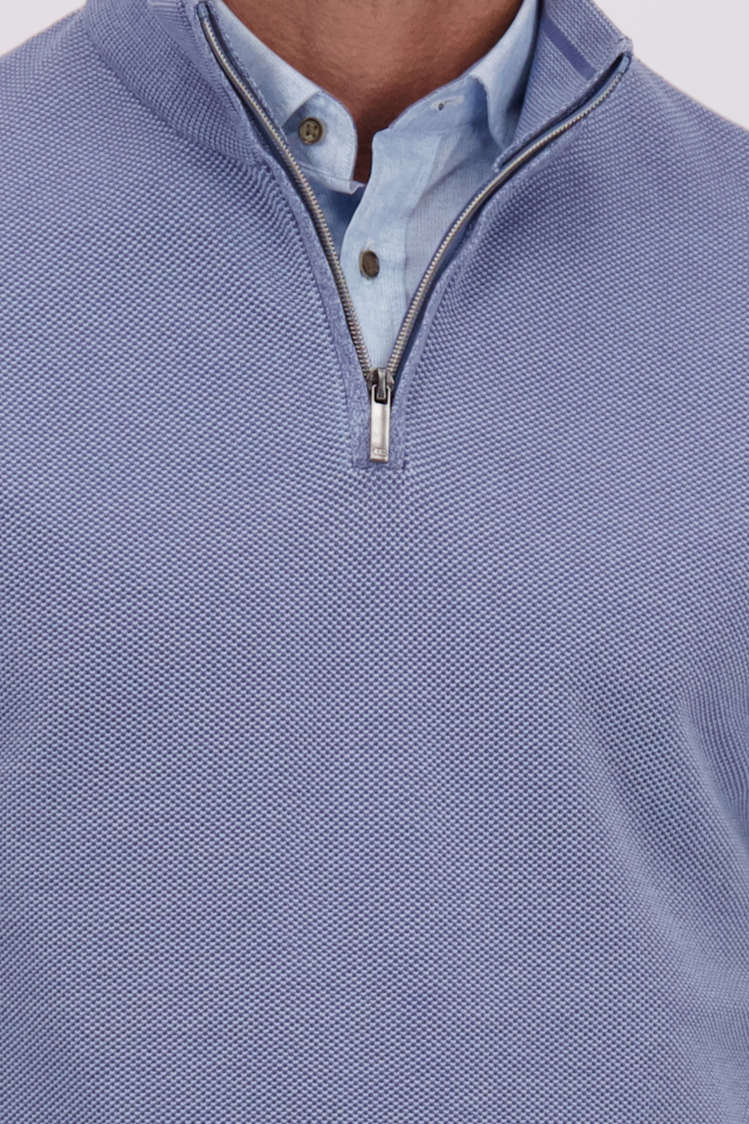 Detail van Blauwe gemêleerde trui met korte rits door Dansaert Blue voor Heren