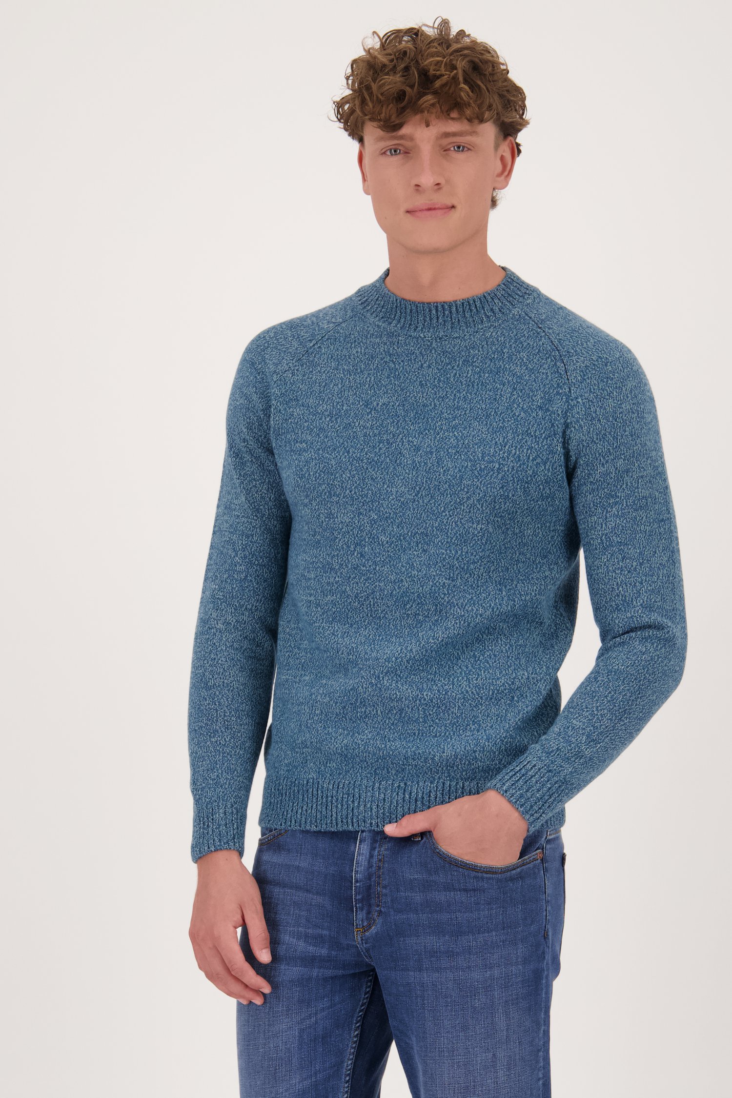 Blauwe gemêleerde trui met wol van Casual Five voor Heren