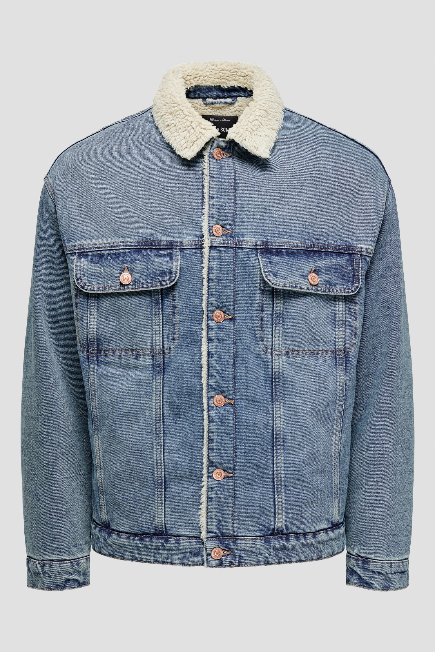 Blauwe jeansvest met teddy van ONLY & SONS voor Heren