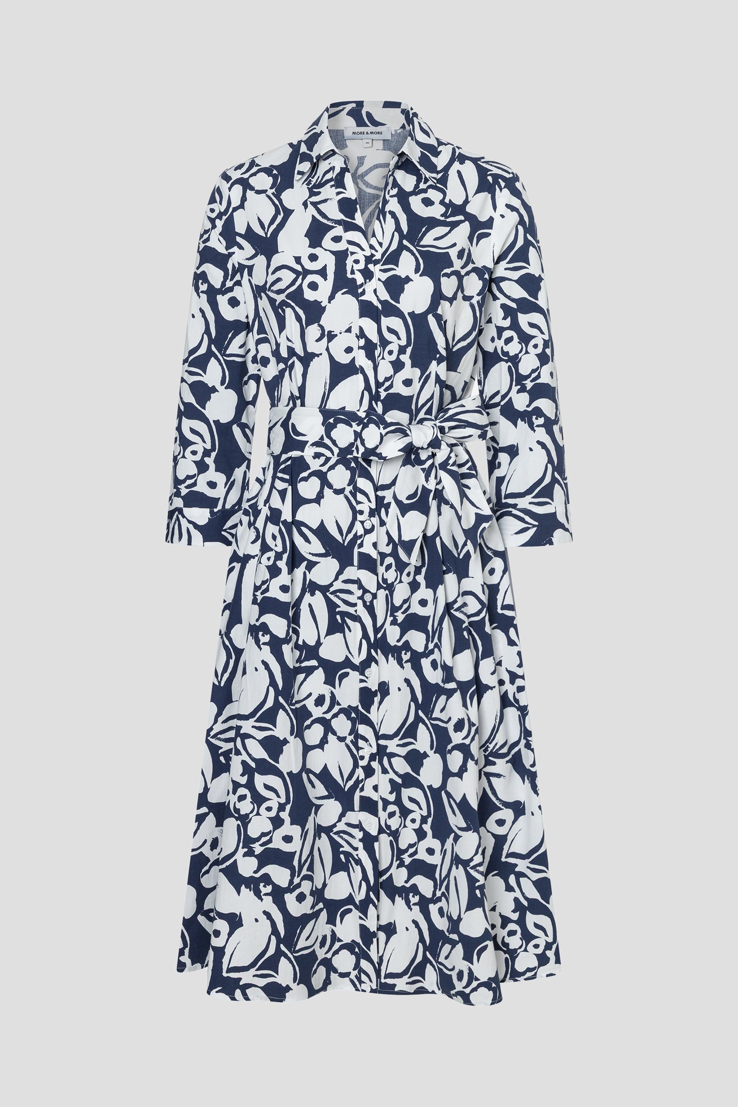 Productfoto 1 van Blauwe katoenen midi-jurk met bloemenprint door More & More voor Dames