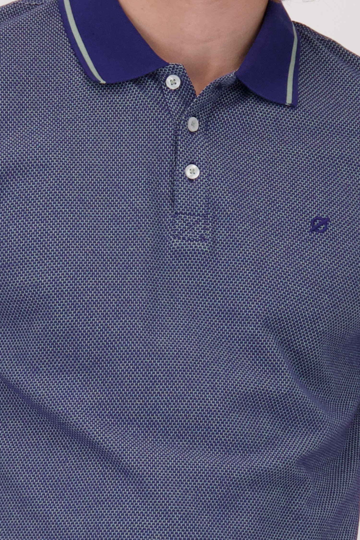 Blauwe polo met fijne groene print van Ravøtt voor Heren