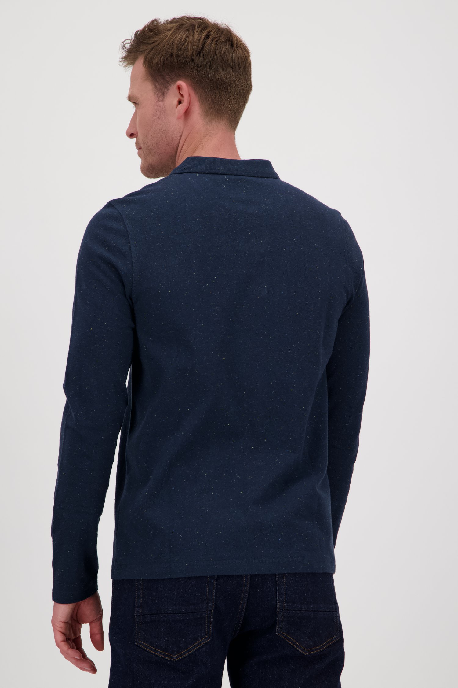 Blauwe polo met gespikkelde stof van Ravøtt voor Heren
