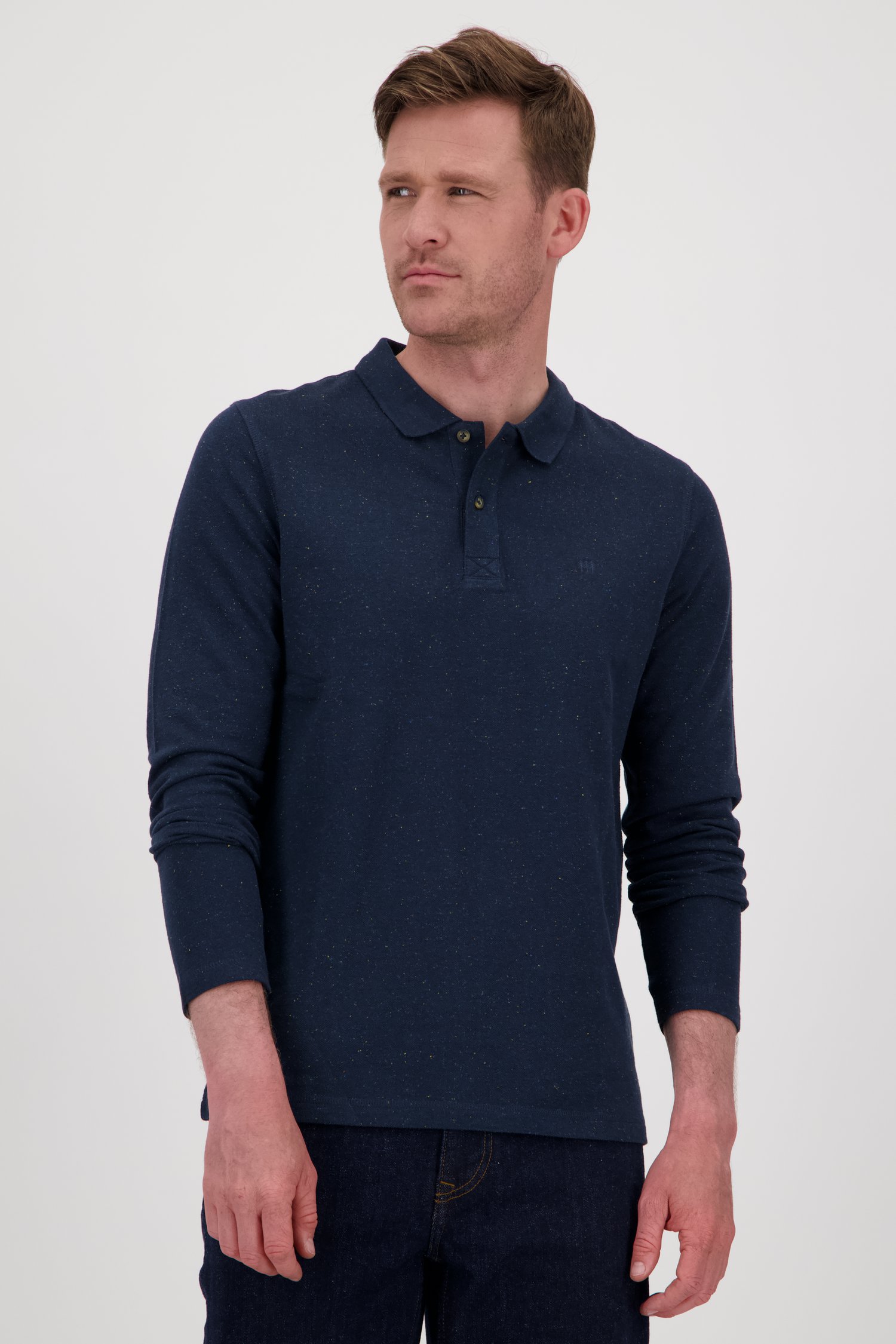 Blauwe polo met gespikkelde stof van Ravøtt voor Heren