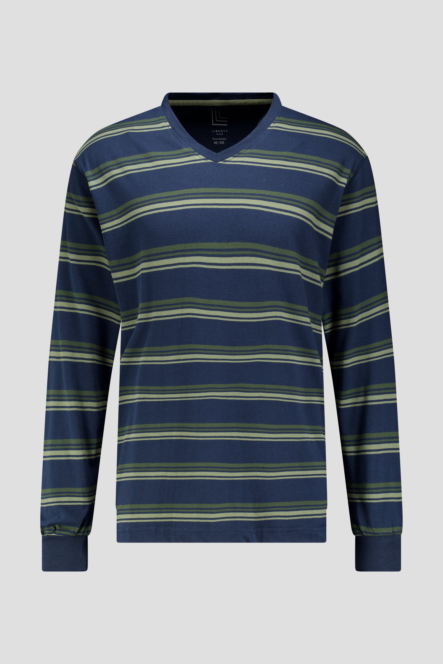 Productfoto 2 van Blauwe pyjamaset met groen streepmotief door Liberty Island voor Heren