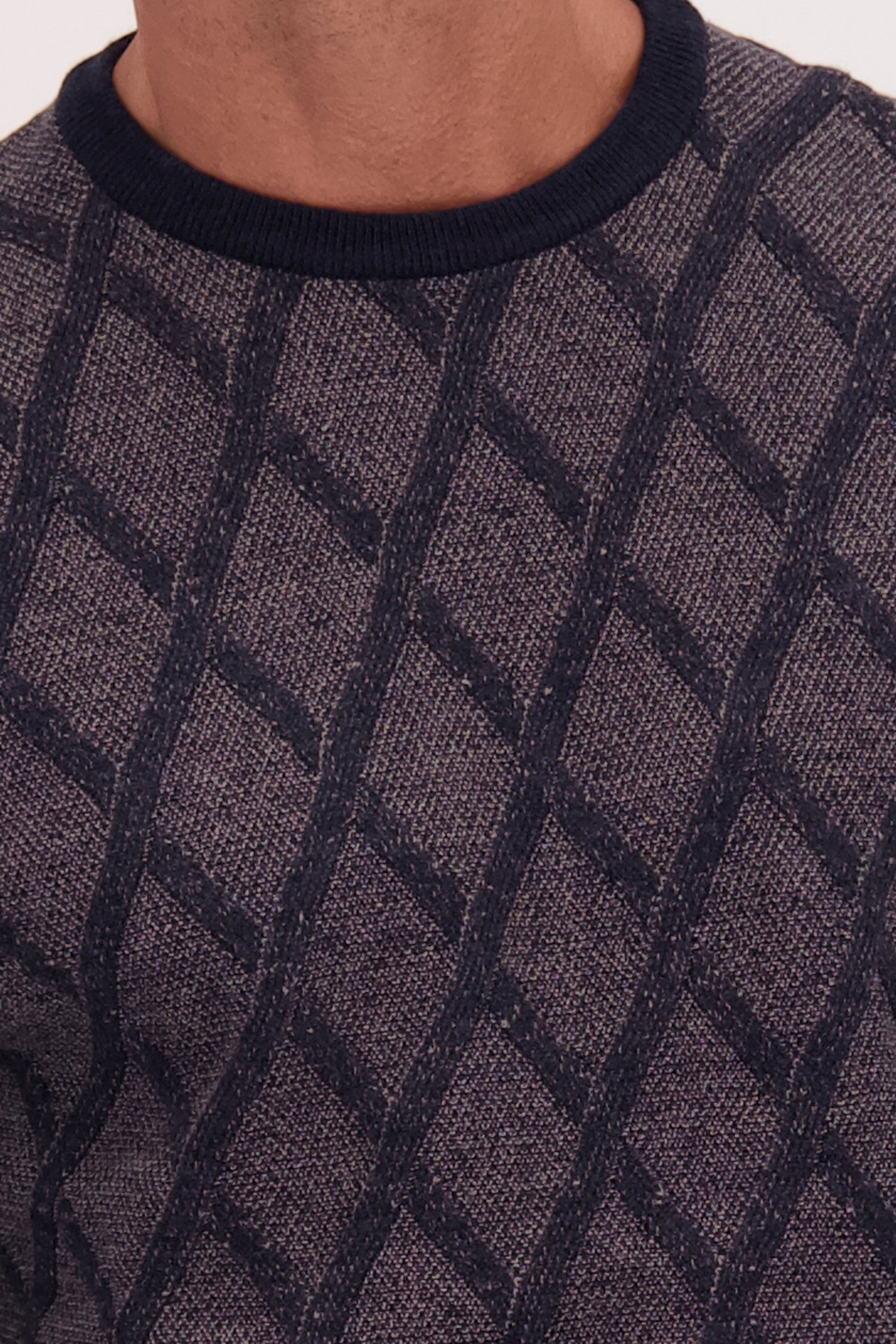 Detail van Blauwe trui met ruiten door Dansaert Blue voor Heren