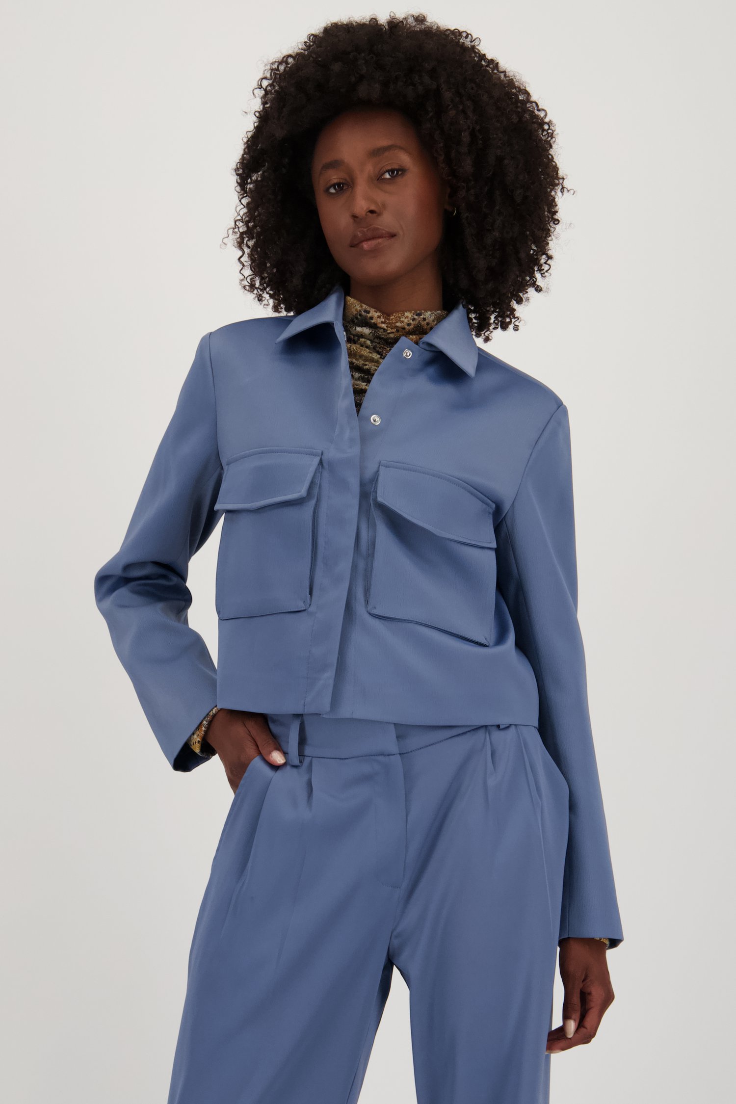 Blauwe vest met satin look van Geisha voor Dames