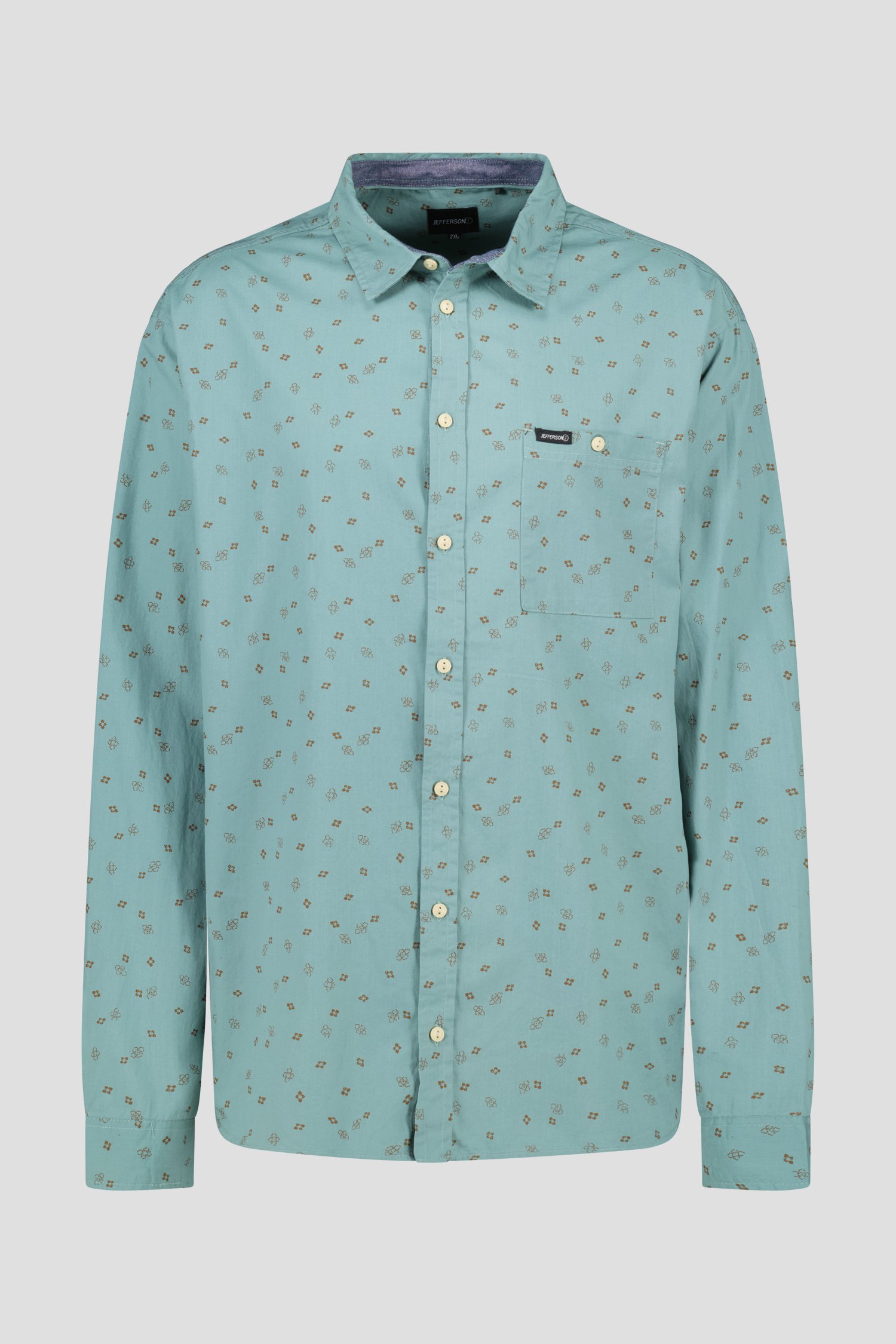 Blauwgroen hemd met fijne bruine print van Jefferson voor Heren