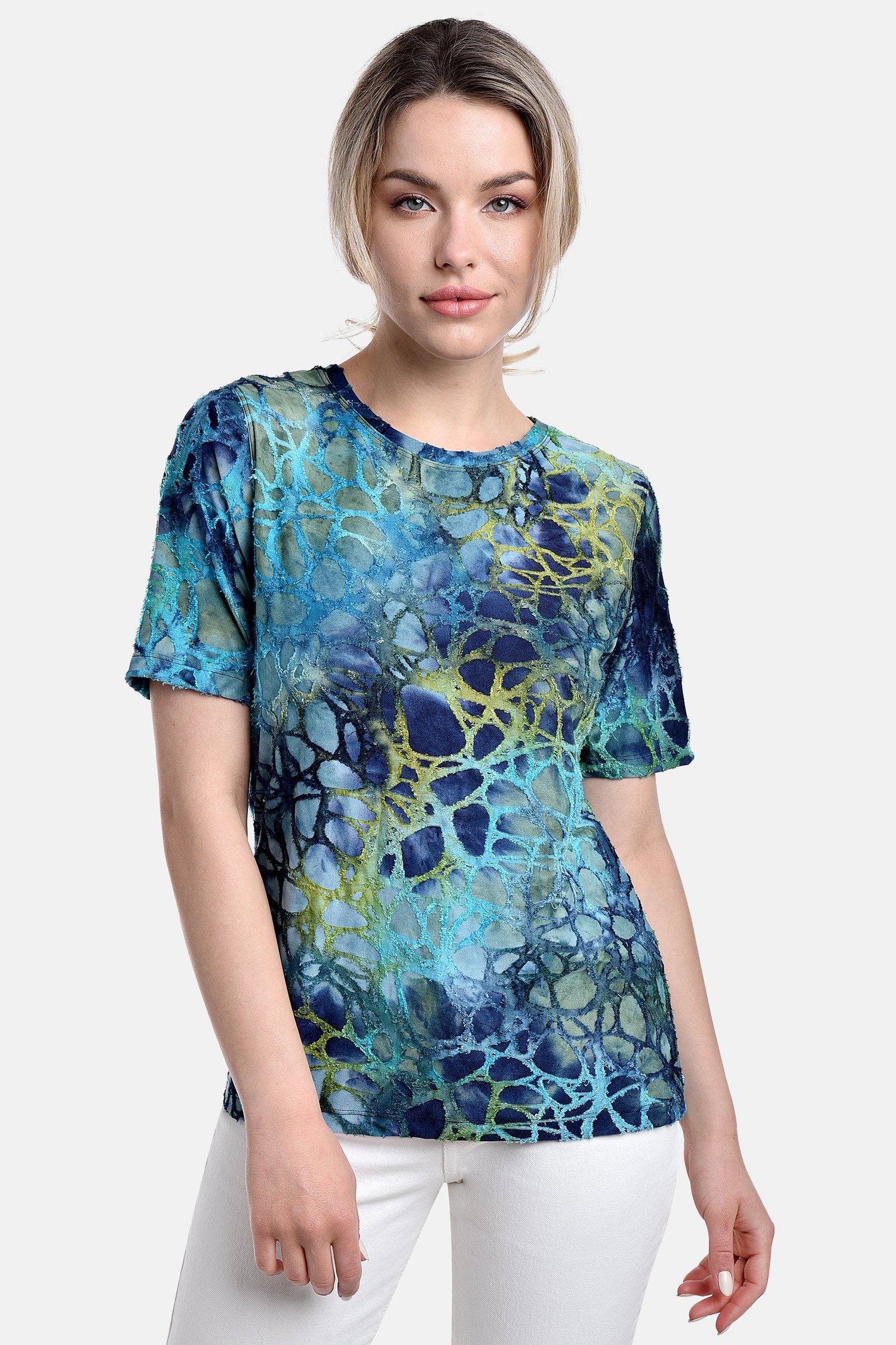 Blauwgroen T-shirt met opliggend motief van Bicalla voor Dames