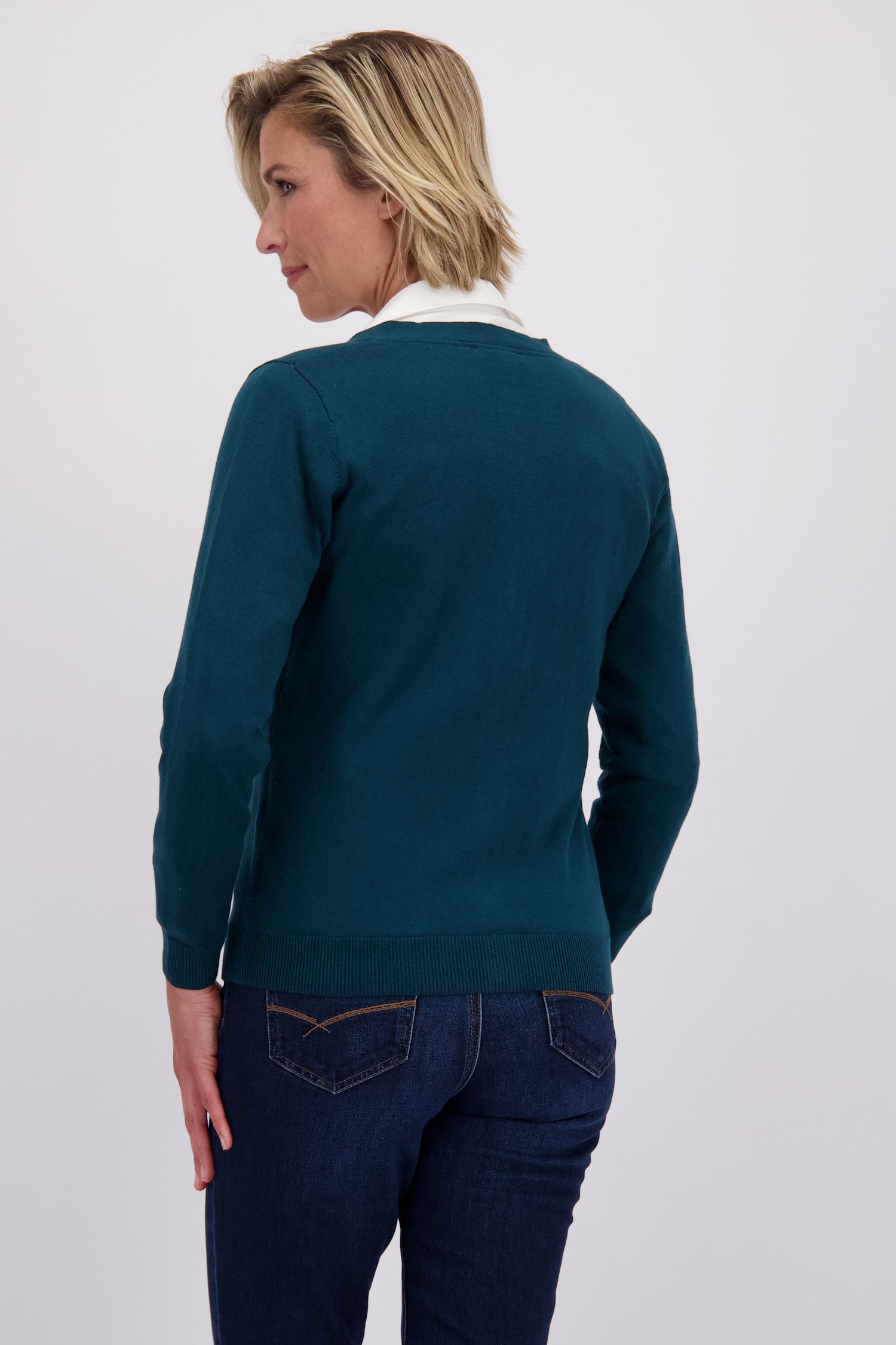 Achterkant van Blauwgroene cardigan door Claude Arielle voor Dames