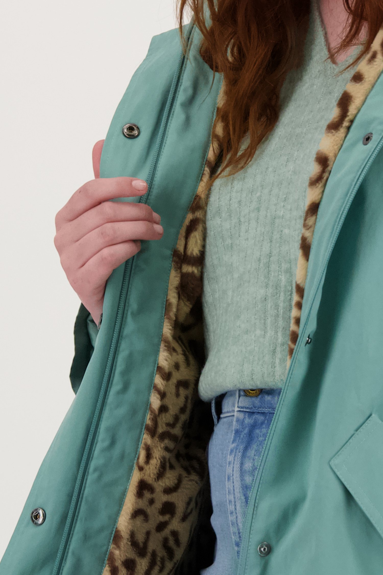 Blauwgroene jas met animalprint-voering van Libelle voor Dames