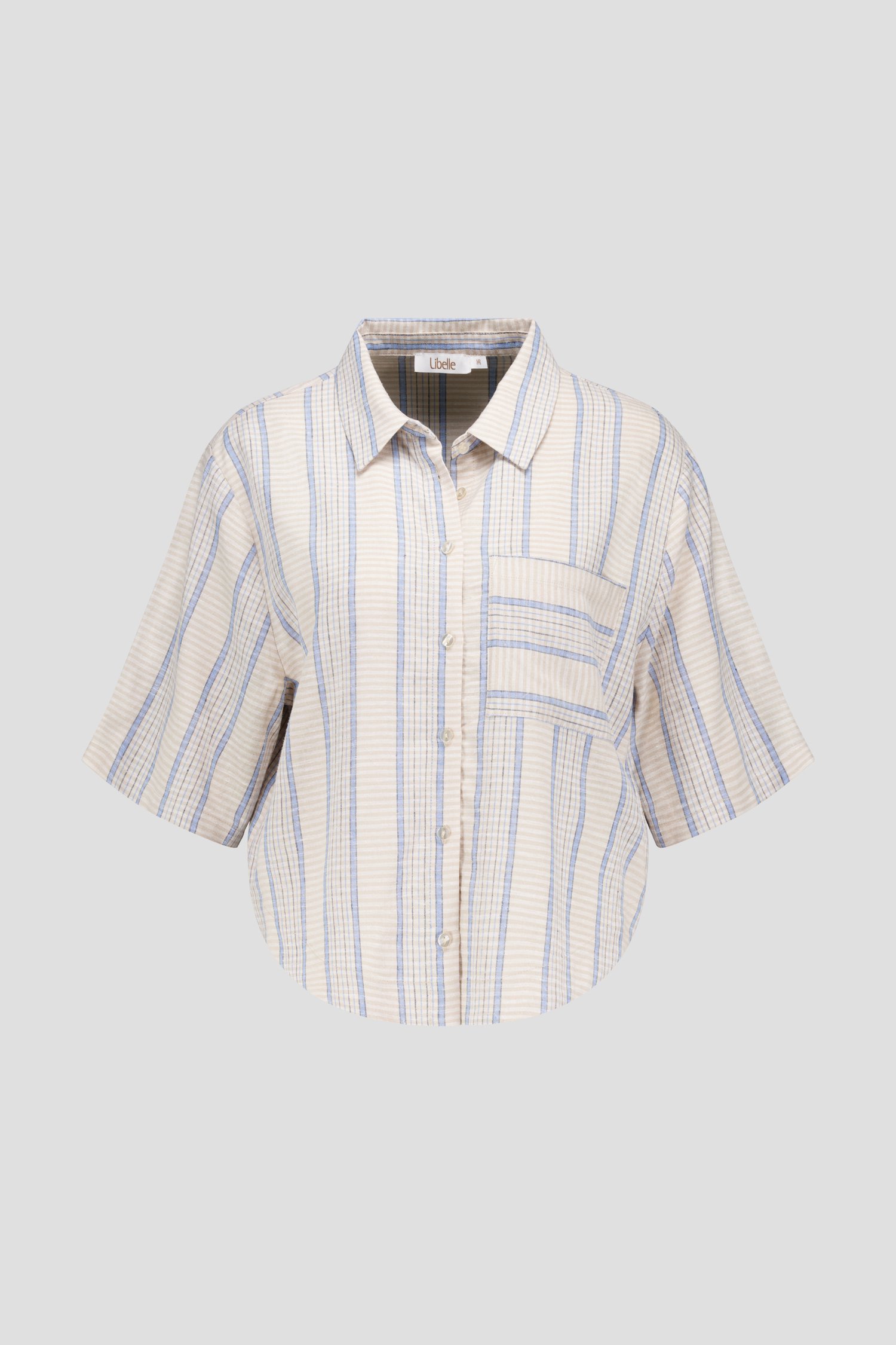 Blouse à carreaux beige à manches courtes de Libelle pour Femmes