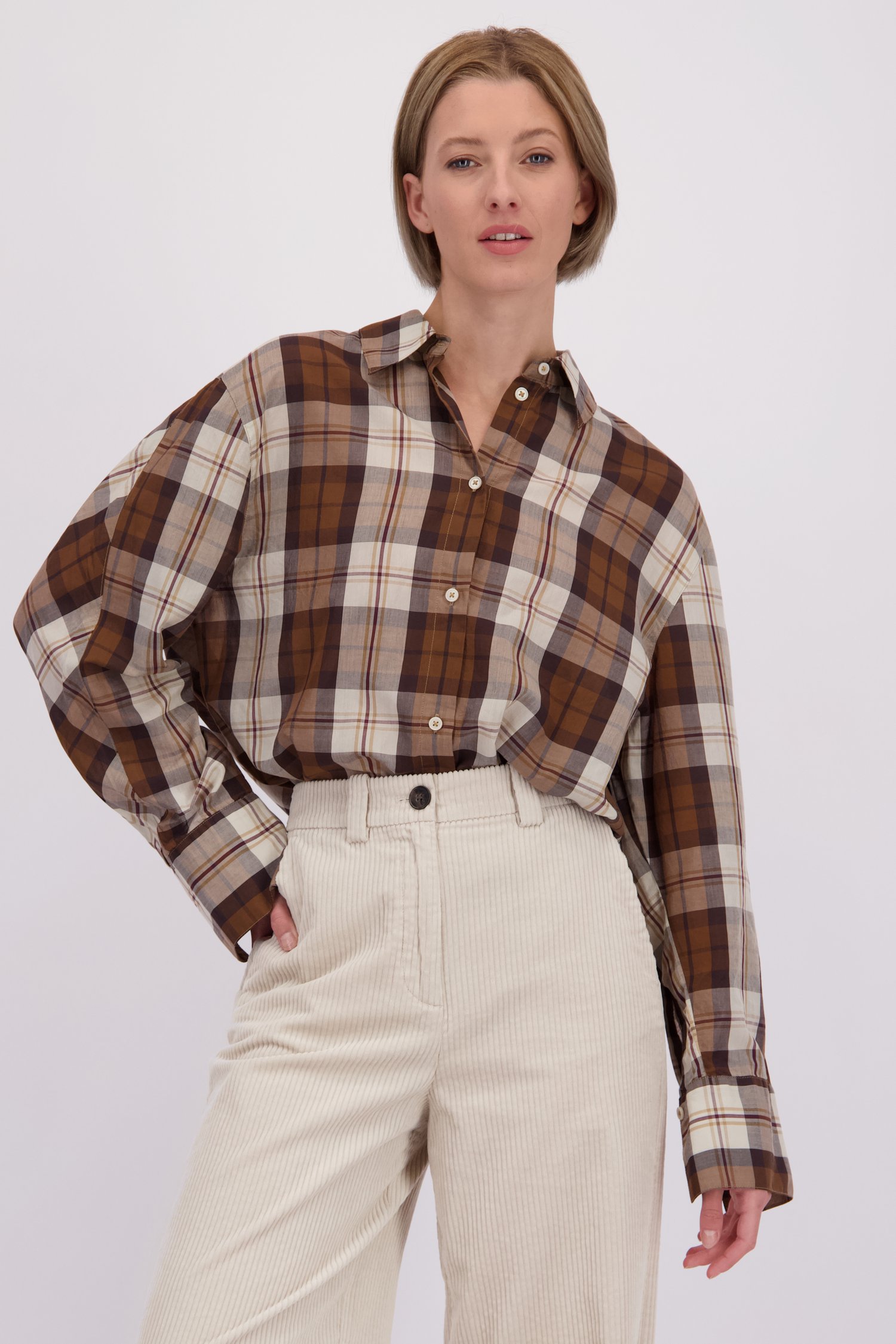 Le devant de Blouse à carreaux marron de Marc O'Polo pour Femmes