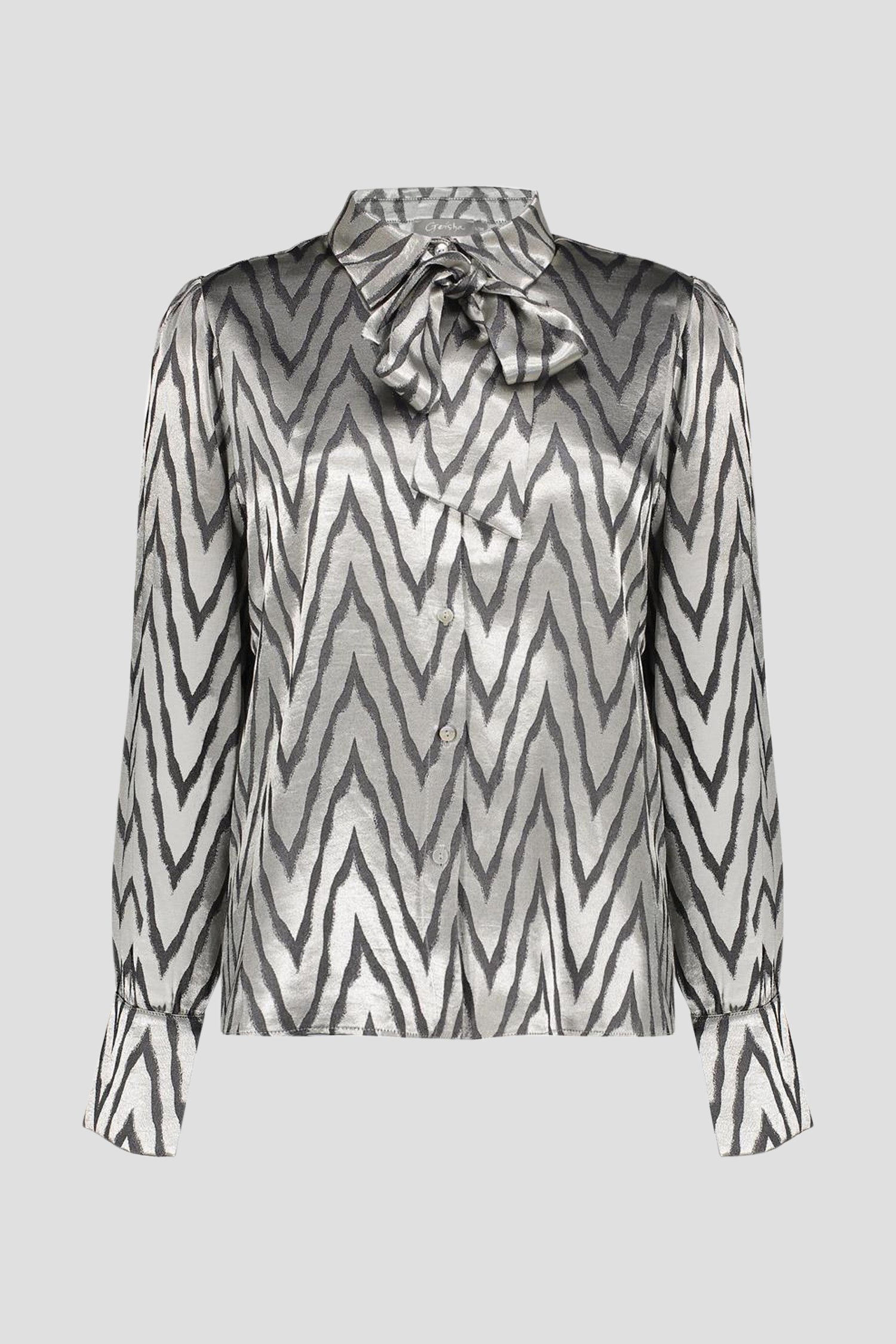 Photo produit 1 de Blouse argentée à imprimé noir de Geisha pour Femmes