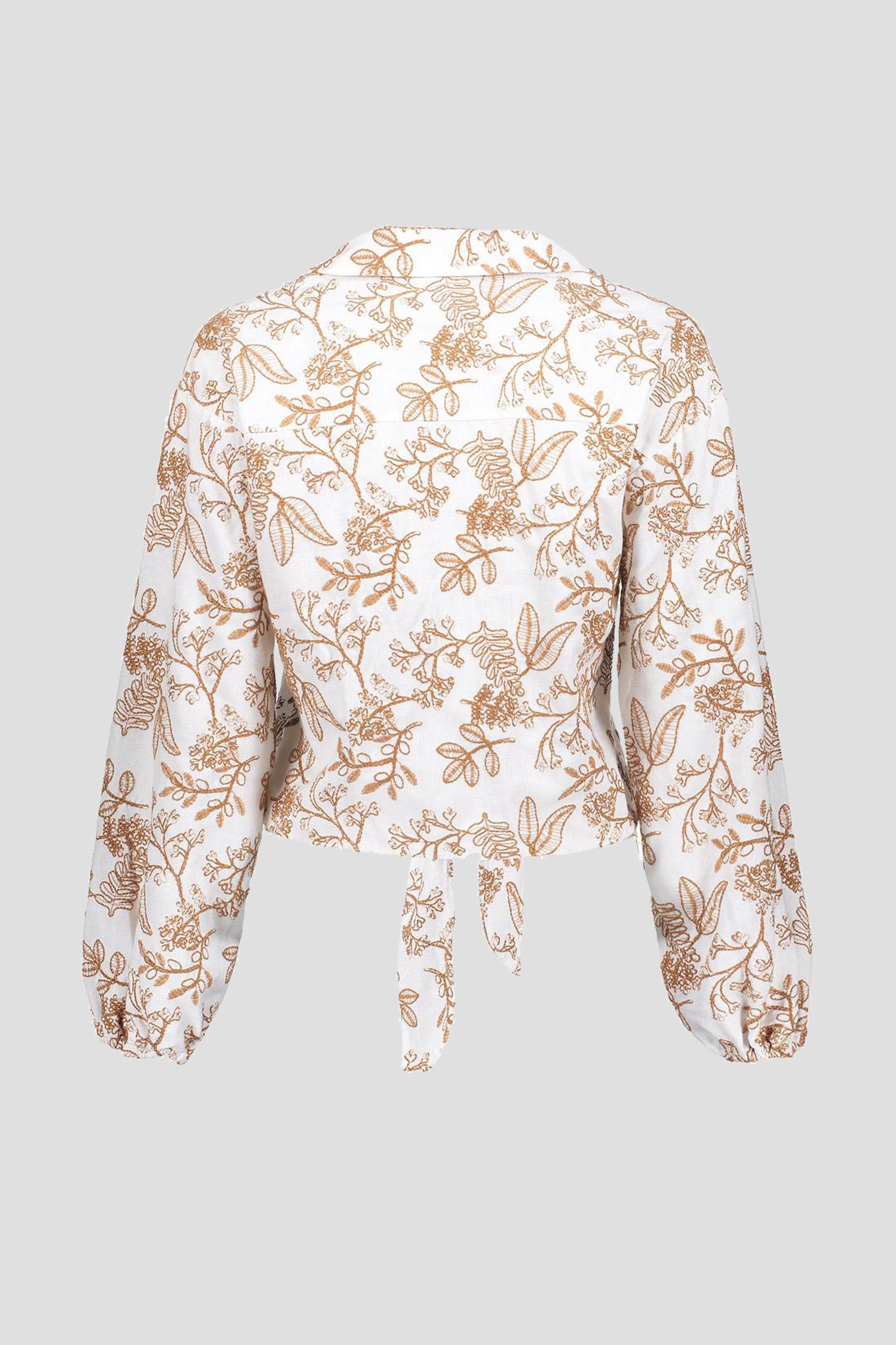 Blouse beige avec ruban et broderie florale marron de Geisha pour Femmes