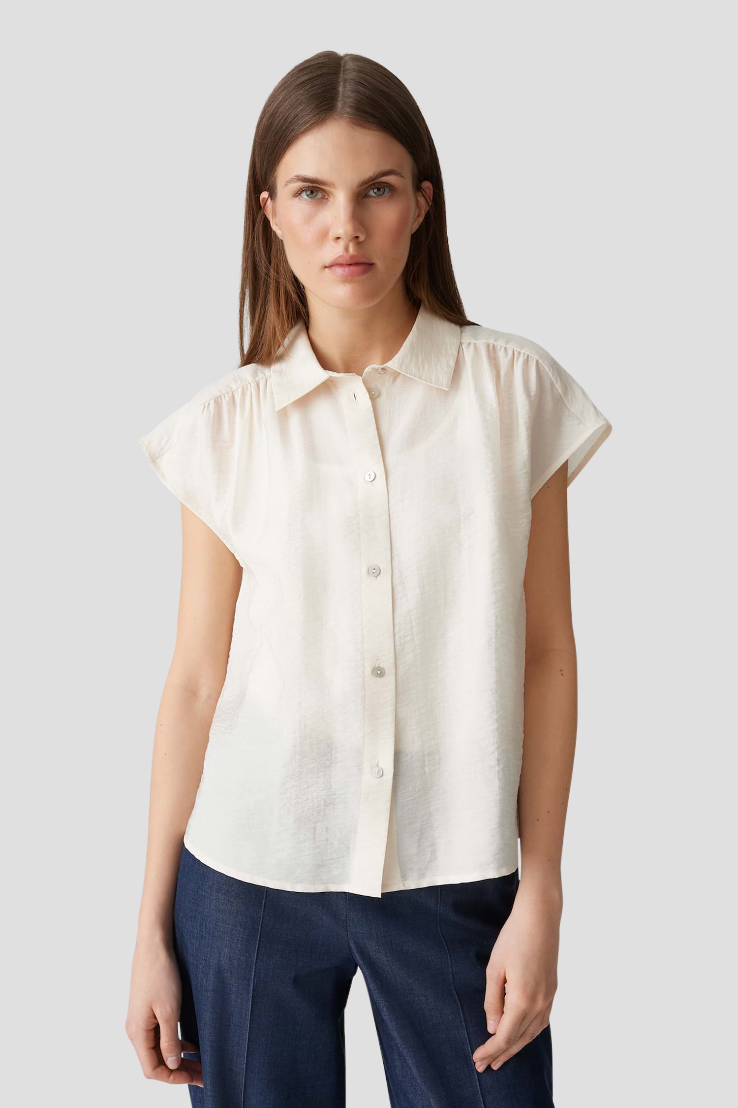 Blouse beige clair à structure froncée de Opus pour Femmes