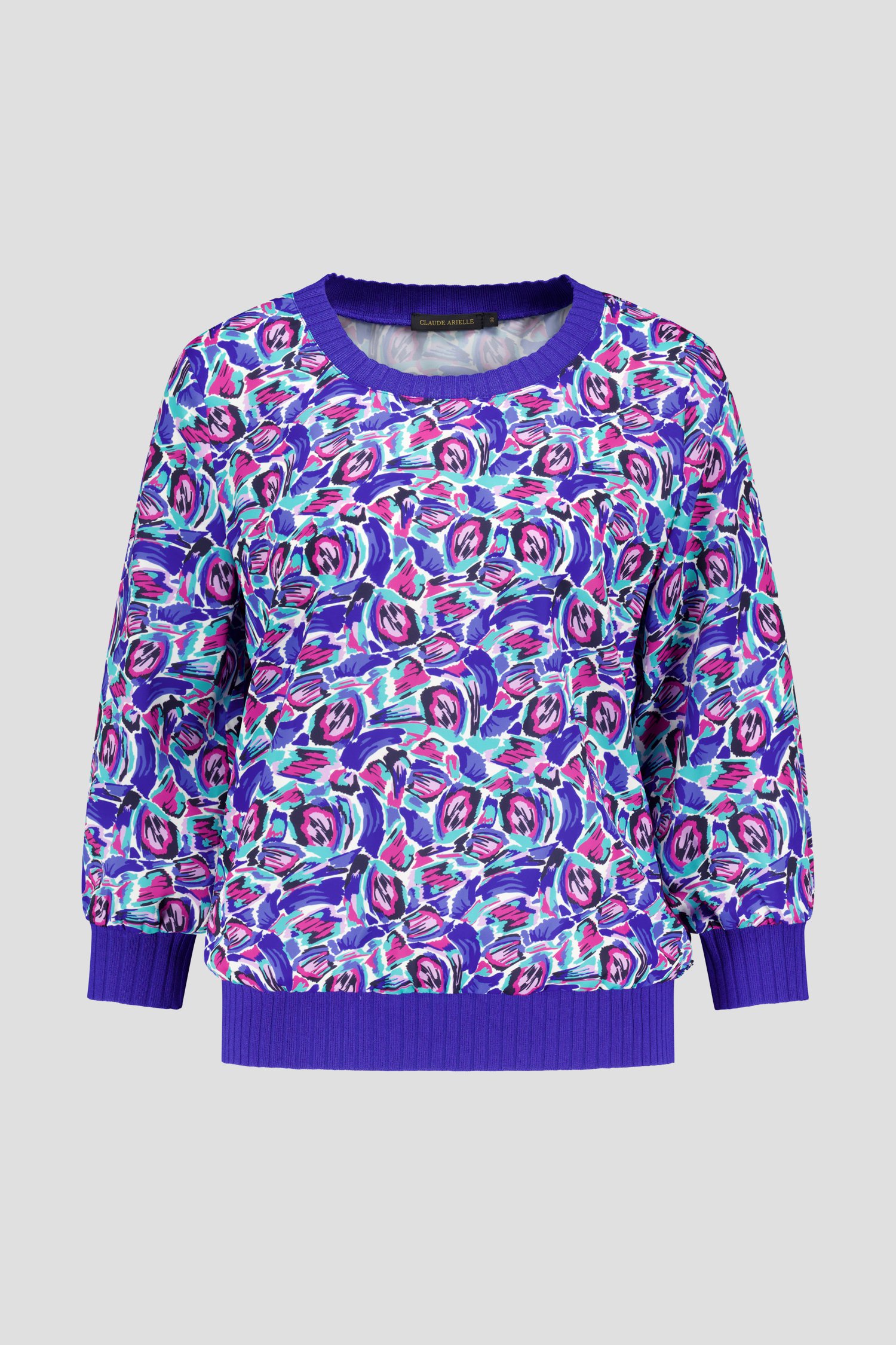 Blouse bleu foncé avec imprimé multicolore de Claude Arielle pour Femmes