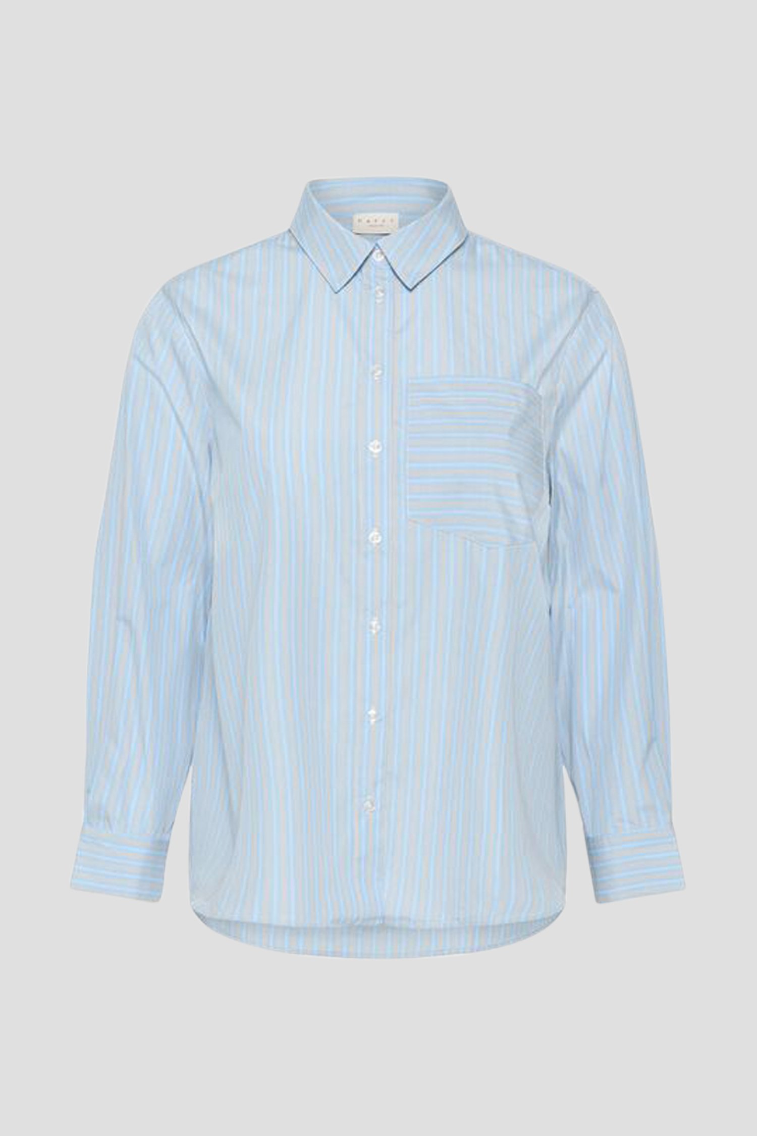 Photo produit 1 de Blouse bleue à rayures beiges et blanches de Kaffe Curve pour Femmes