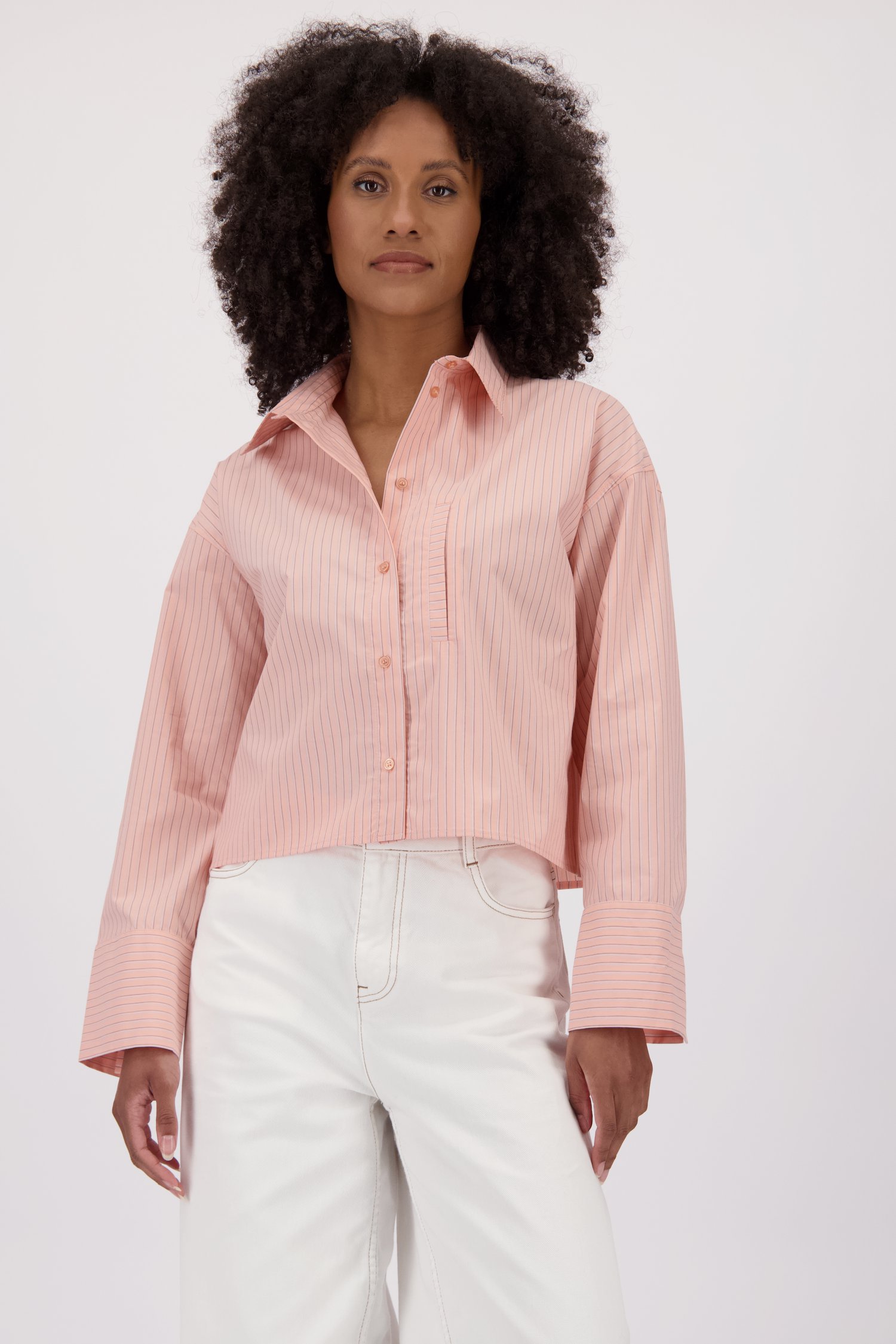 Blouse courte à rayures rose corail de Louise pour Femmes