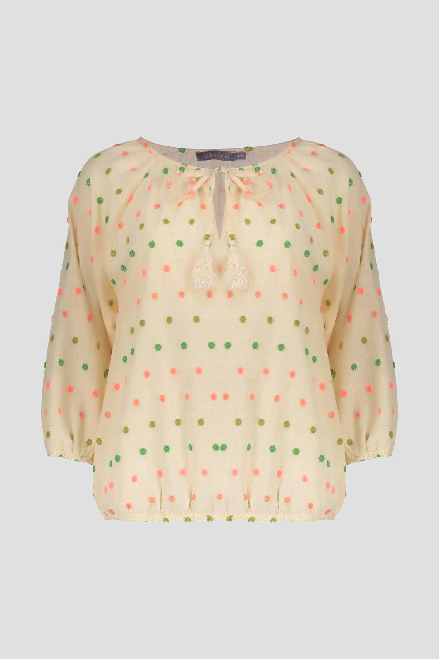 Photo produit 1 de Blouse écru à pompons colorés de Geisha pour Femmes