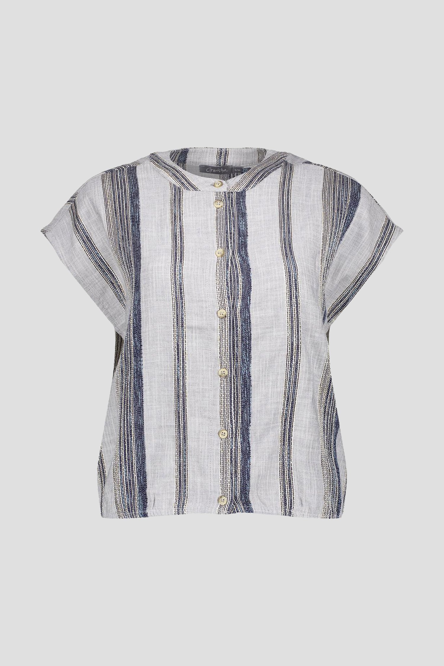 Blouse ecru-bleu avec motif rayé vertical de Geisha pour Femmes