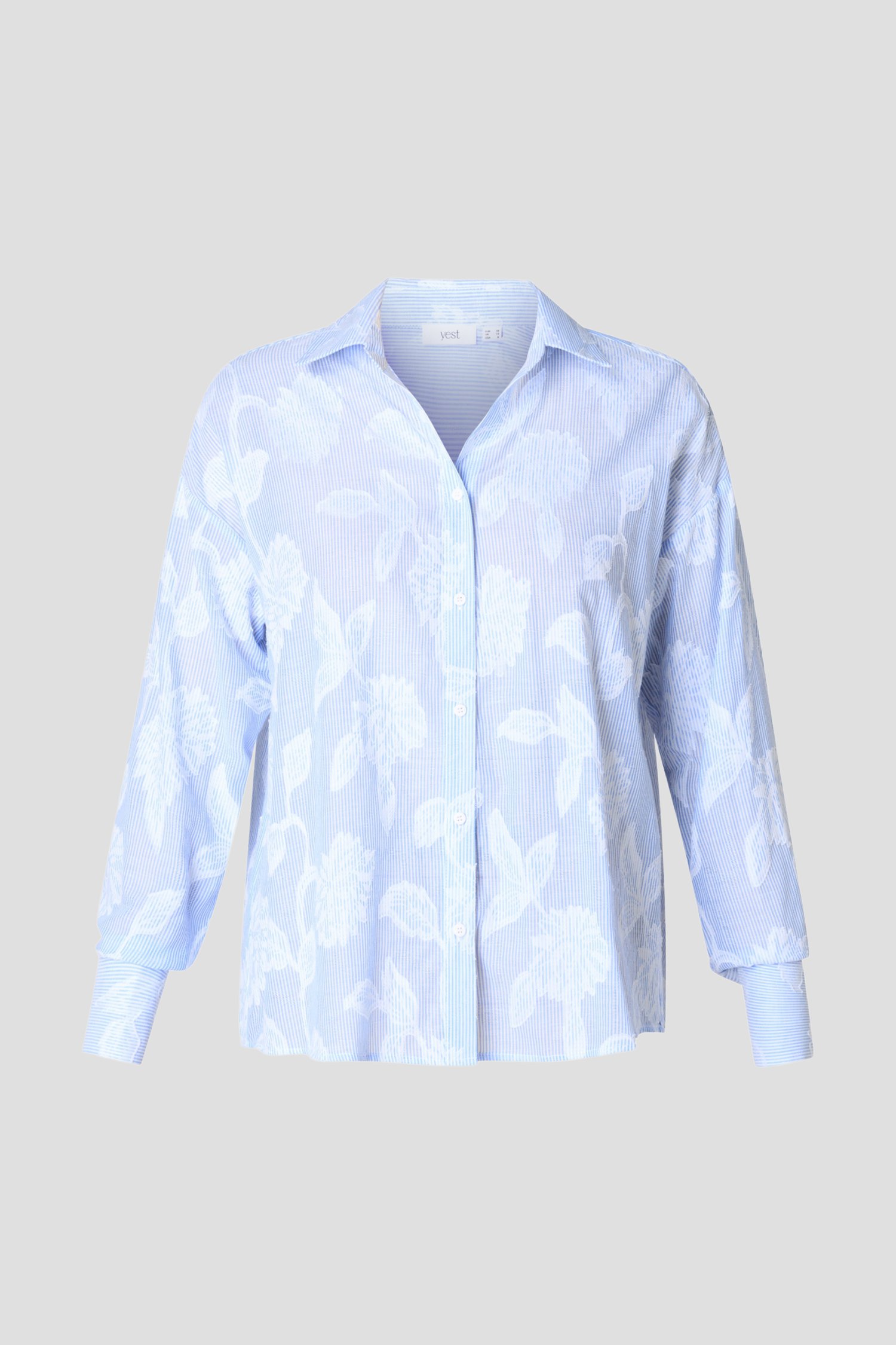 Photo produit 1 de Blouse en coton rayée avec motif feuilles de Yest Curve pour Femmes