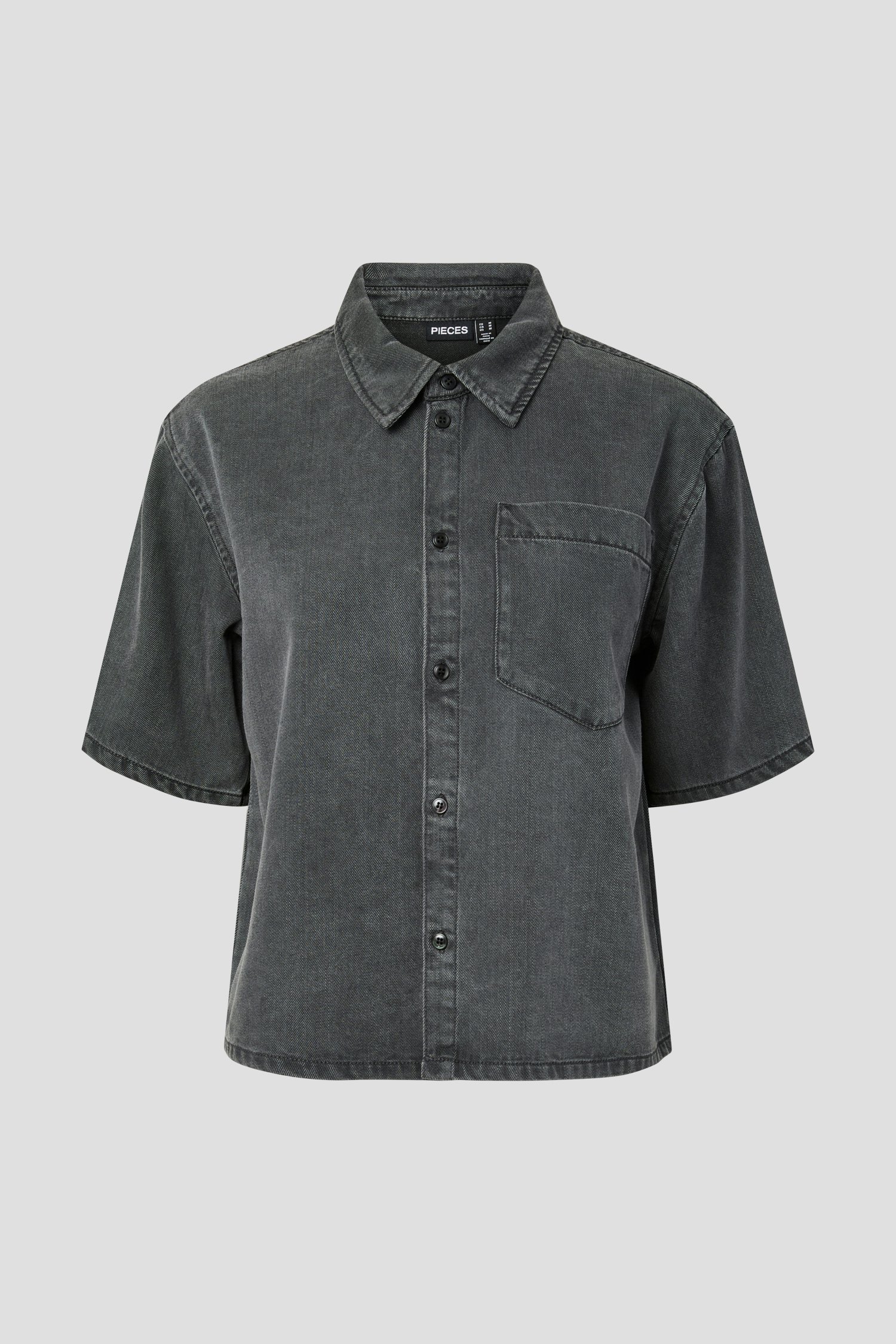 Photo produit 1 de Blouse en jean grise à manches courtes de Pieces pour Femmes