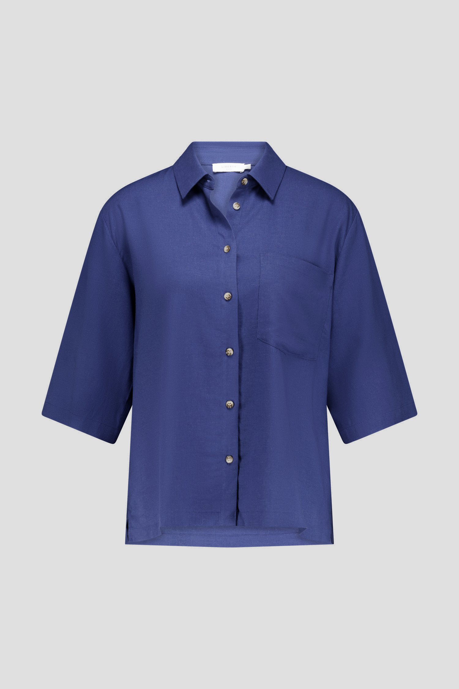 Blouse en lin bleu à manches courtes de Liberty Island pour Femmes
