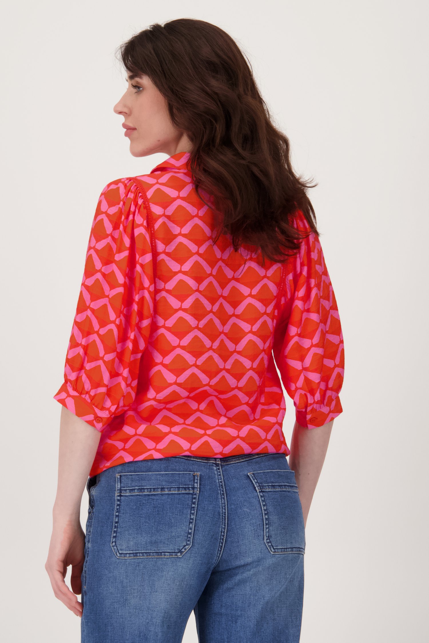 Blouse in koraal met paarse en oranje print van Geisha voor Dames
