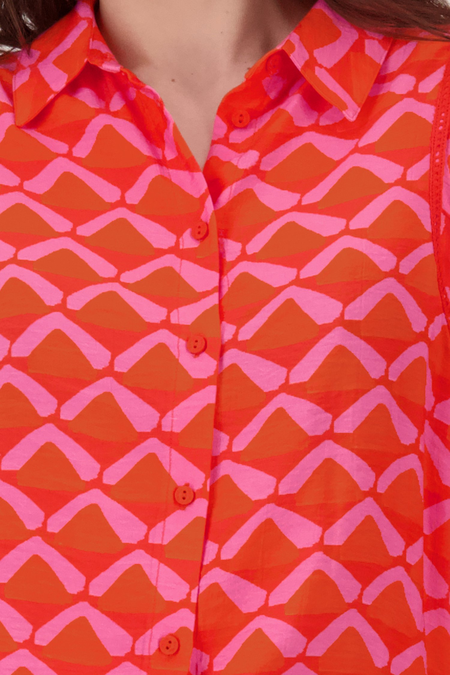 Blouse in koraal met paarse en oranje print van Geisha voor Dames